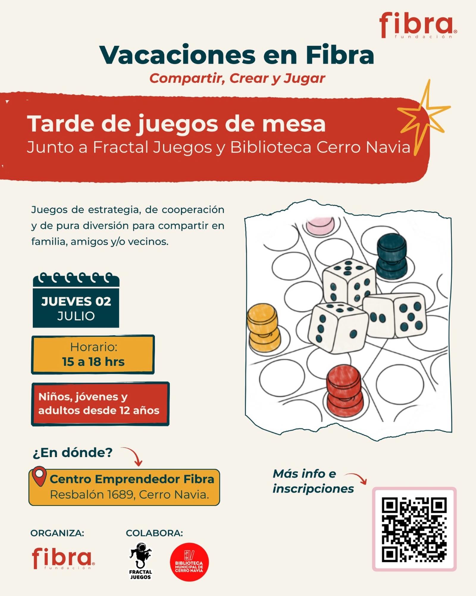 𝗦𝗶𝗴𝘂𝗲𝗻 𝗹𝗮𝘀 𝗩𝗮𝗰𝗮𝗰𝗶𝗼𝗻𝗲𝘀 𝗲𝗻 𝗙𝗶𝗯𝗿𝗮
🎲✨ ¡𝗘𝘀𝘁𝗲 𝗷𝘂𝗲𝘃𝗲𝘀 𝘁𝗲 𝗲𝘀𝗽𝗲𝗿𝗮𝗺𝗼𝘀 𝗽𝗮𝗿𝗮 𝘂𝗻𝗮 𝘁𝗮𝗿𝗱𝗲 𝗹𝗹𝗲𝗻𝗮 𝗱𝗲 𝗷𝘂𝗲𝗴𝗼𝘀!
Invitamos a niños, niñas, adolescentes y sus familias a disfrutar de una jornada de 𝗷𝘂𝗲𝗴𝗼𝘀 𝗱𝗲 𝗺𝗲𝘀𝗮, un espacio para compartir, conocerse y pasar un buen rato en comunidad.
💛 Jugar también es una forma de fortalecer vínculos, encontrarnos con otros y construir comunidad.
Por eso junto a @fractaljuegos y @biblioteca.cerronavia tendremos mucha diversión.
𝗧𝗲𝗻𝗱𝗿𝗲𝗺𝗼𝘀 𝗹𝗼𝘀 𝗰𝗹á𝘀𝗶𝗰𝗼𝘀 𝗱𝗲 𝘀𝗶𝗲𝗺𝗽𝗿𝗲:
♠️ UNO
♟️ Ajedrez
🏙️ Monopoly
🪵 Jenga
🕵️ Adivina Quién
Y también esos juegos que siempre atraen todas las miradas:
🌾 Catán
⚡ Dobble
❓ Preguntados
🎲 Story Cubes
🏰 Carcassonne
📅 Jueves 2 de julio
🕒 15:00 a 18:00 horas
📍 Fundación Fibra, Resbalón 1689 (esquina con La Capilla)
#CerroNavia #vacacionesdeinvierno #FundacionFibra