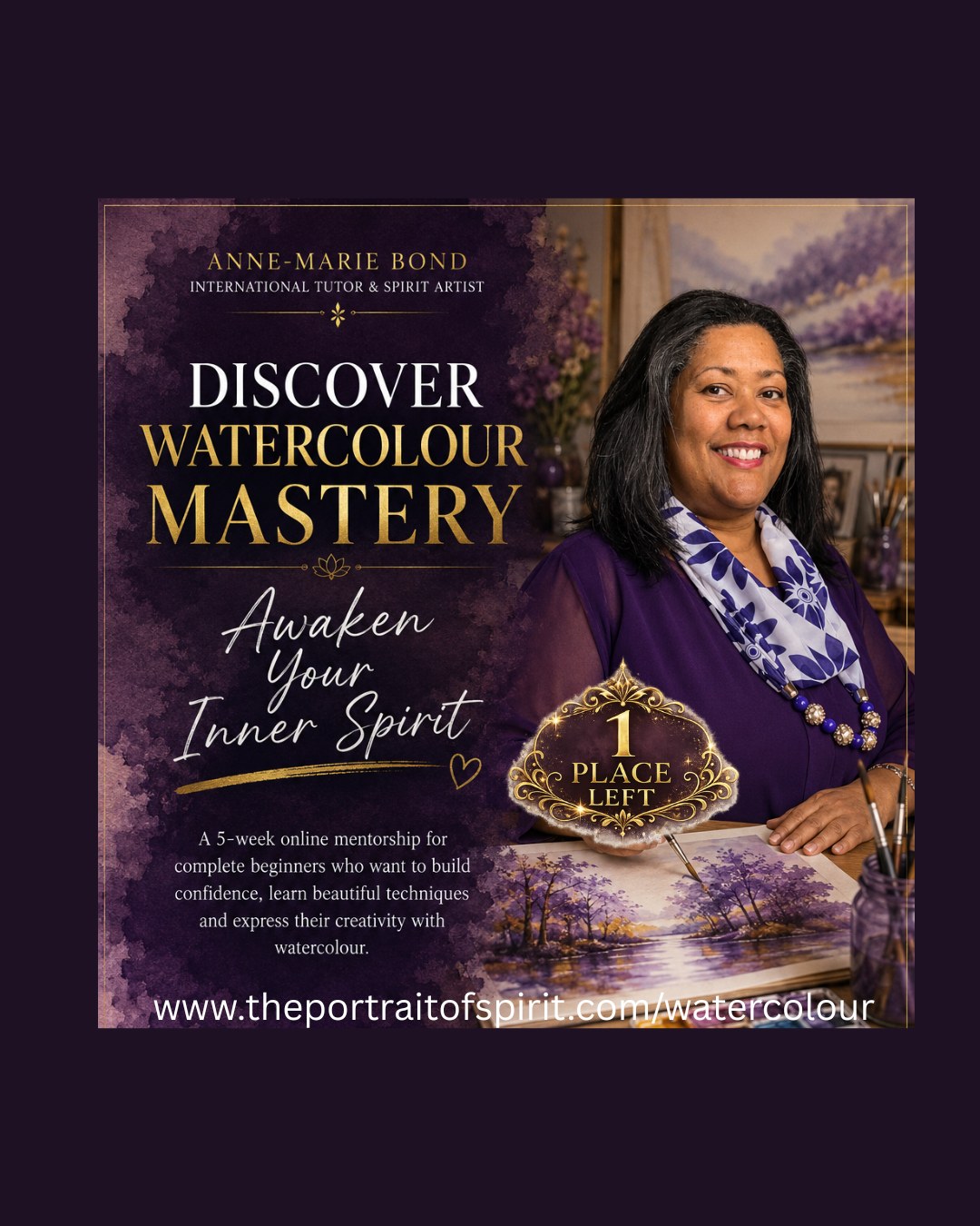 https://www.theportraitofspirit.com/watercolour
Friday 03 July 2027 starting 7.00 pm UK
Registration closes soon! Grab the last spot TODAY!
Awaken your inner artist | Step by Step
Extreme beginners welcome!
Questions? email: spiritualstars@gmail.com