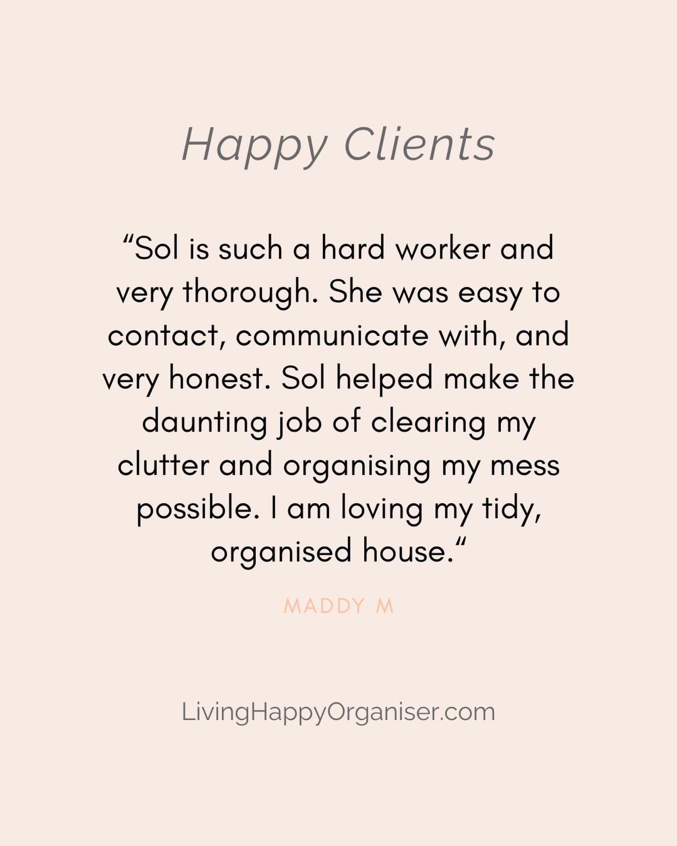 🧡 Nothing makes me happier than knowing I’ve made a real difference in someone’s life.
Helping people declutter and organise their homes isn’t just about creating tidy spaces.
It’s about reducing overwhelm, making everyday life easier, and helping people enjoy their homes again.
Reading reviews like this reminds me why I love what I do.
Thank you, Maddy, for trusting me and for your beautiful words. ✨
If you’ve been feeling overwhelmed by clutter, remember, you don’t have to do it alone.
Have you ever experienced the feeling of walking into a calm, organised space after finishing a project? Tell me how it made you feel.
If you’re ready to create a more functional, balanced and supportive home, I’d love to help. Visit the link in my bio or send me a message to get started.
LivingHappyOrganiser.com
Simplifying your life
🔗Link in bio