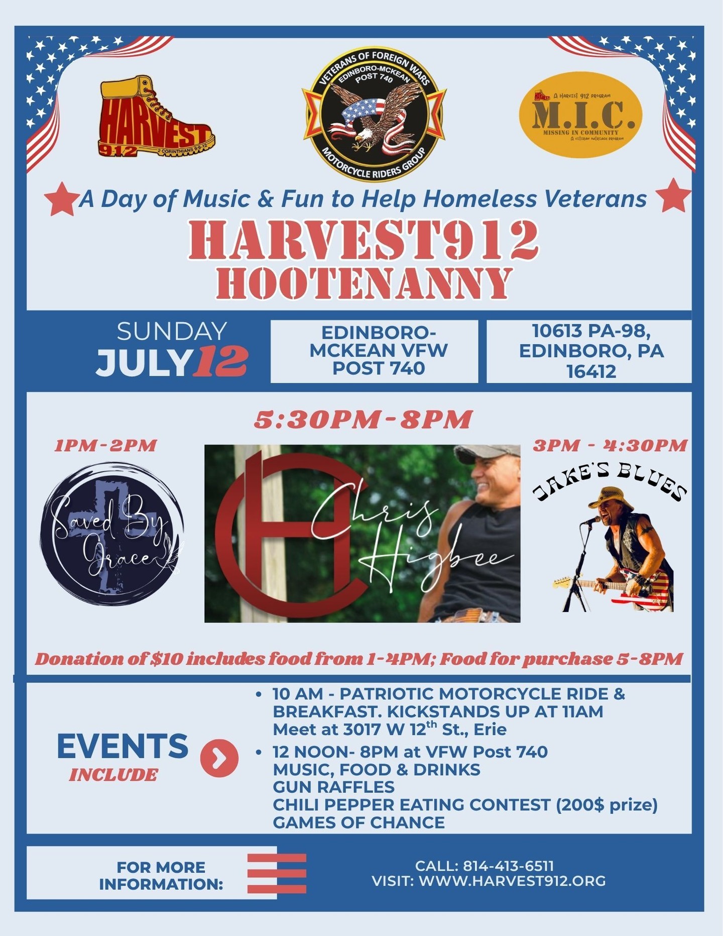 Less than 2 weeks until the Hootenanny.
For just a $10 donation you get food from 1- 4 PM, three live acts - Saved By Grace, Jake's Blues, and Chris Higbee, plus raffles, games, and the good feeling of supporting homeless veterans in your community.
Tag someone who's coming with you.