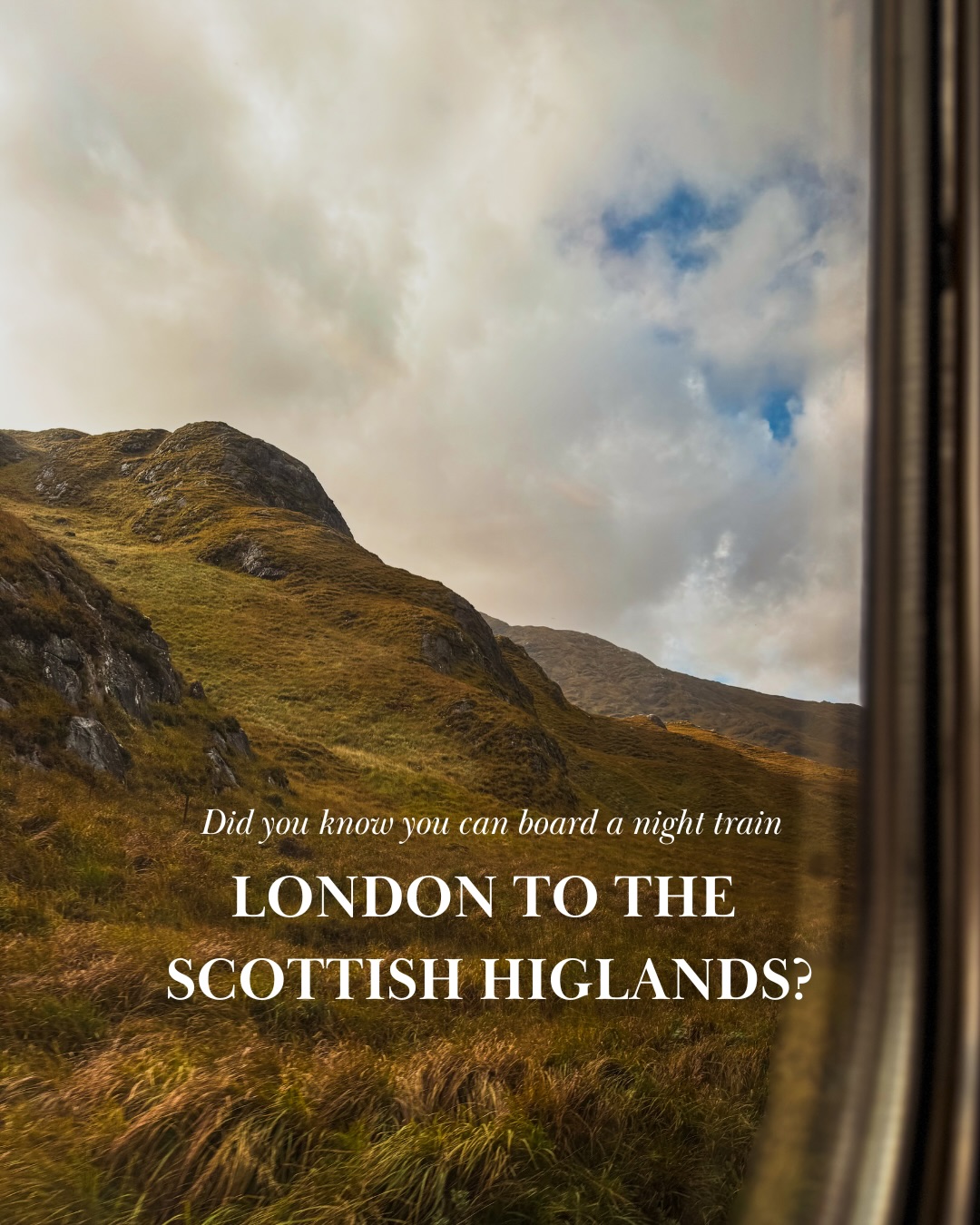 Love trains & unique destinations? Welcome to @therailvoyage 🤍🚂
Did you know you can fall asleep on a night train in London & wake up in the Scottish Highlands? 🌙
🚂 Caledonian Sleeper is one of Britain’s most underrated travel experiences @caledoniansleeper
No flights. No early alarms. Just a private cabin, a cheese platter in the Club Car, Harry Potter on the screen and km after km of countryside passing quietly in the dark.
By morning, the Highlands appear outside your window like something from a film. Breakfast with that view might be the best meal of your trip.
Final stop: Fort William. ✨
Answers to everything you’re about to ask:
🎟️ Book via the Caledonian Sleeper website — from ~£50 for a seat, £150+ for a Club En Suite
But book early because it’s popular and prices increase rapidly!
🛏️ Yes, the private bathroom is worth it
😴 Yes, you can actually sleep — the motion is surprisingly soothing
🧳 Bring earplugs, an eye mask and something cosy
🚂 London Euston → Fort William
This is slow travel at its most cinematic
📌 SAVE this if you’re dreaming about Scotland 🏴
And tell me — have you taken a night train? Do you agree it’s cosy or not a fan?
• uk Summer travel • train journey • sleeper train • Scotland by train • night train review • British summer • British travel • Caledonian sleeper is it worth it