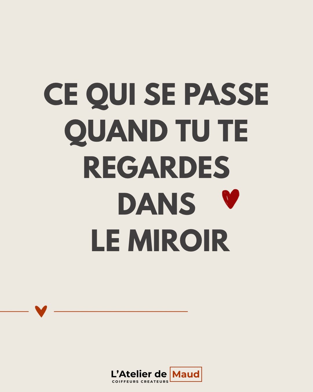 CE QUI SE PASSE QUAND TU TE REGARDES DANS LE MIROIR 💛
Swipe 👉
Le miroir, c’est jamais anodin.
Quand tu t’assois dans le fauteuil,
tu te retrouves face à toi.
Parfois pour la première fois depuis longtemps.
Et ça, c’est déjà beaucoup.
Ce que les gens savent pas,
c’est qu’une coupe, on la construit ENSEMBLE.
Au départ, tu te projettes sur une idée.
Mais ça se décide pas en une fois.
On avance petit à petit.
La frange. Certaines mèches.
Et on regarde ensemble, dans le miroir, à chaque étape.
Et tu peux changer d’avis.
Oui, pendant la coupe.
Parfois, en voyant l’évolution,
tu te dis « finalement, plutôt comme ça ».
Et c’est NORMAL.
C’est pour ça qu’on discute tout au long de la prestation.
Le miroir, c’est notre dialogue.
Et puis le moment final arrive.
Le coup de sèche-cheveux.
Et là, ce petit sourire.
Cette façon de te redresser.
De te reconnaître.
C’est ça qu’on cherche.
Parce qu’un changement de tête,
c’est jamais QUE des cheveux.
C’est se réapproprier son image.
Se retrouver.
Se réconcilier avec son reflet.
Et tout ça, on le construit avec toi 💛
miroir confiance estime de soi métier coiffure transformation dialogue L’Atelier de Maud Toulouse bien-être reflet