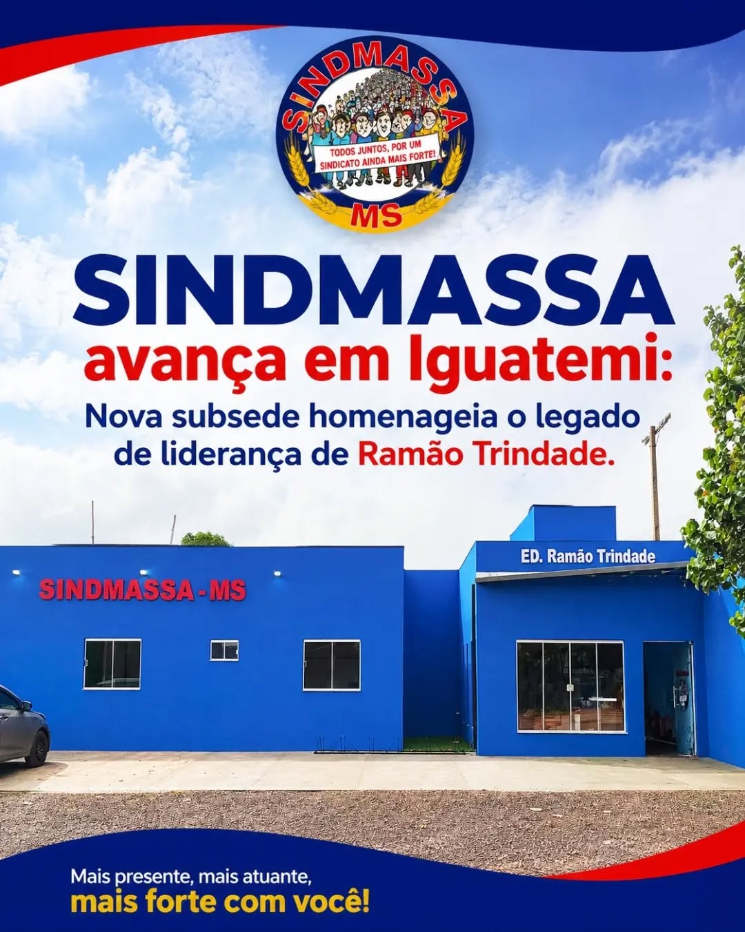 Iguatemi ganha um novo símbolo de união e força! 🏗️🤝
Estamos na reta final das obras da nossa nova subsede em Iguatemi, um espaço projetado para servir de apoio aos nossos trabalhadores e trabalhadoras.
E para batizar este lugar, escolhemos uma figura que representa a força da nossa história: o Sr. Ramão Trindade.
Ramão Trindade foi um exemplo de dedicação pública. Nascido em Bela Vista, trilhou um caminho de serviço como vereador, escrivão de polícia e prefeito interino, sempre com compromisso e seriedade. Tio-avô do nosso presidente Fábio Bezerra, Ramão deixou um legado de atuação direta pela comunidade.
"Homenagear Ramão Trindade é honrar a nossa ancestralidade. Ele foi um precursor em seu tempo, assumindo cargos de responsabilidade para servir ao povo.
É com esse mesmo espírito de vanguarda que trabalhamos hoje: conectados às nossas raízes, mas focados em transformar a realidade dos nossos trabalhadores", afirma o presidente Fábio Bezerra.
Em breve, nossa subsede estará 100% pronta, inclusive com uma área de lazer completa para a categoria. Seguimos avançando, unidos pelo exemplo de quem veio antes e pela nossa missão de construir um futuro melhor! 👊✨
#Sindmass #Sindicato #Iguatemi #RamãoTrindade #História Legado GestãoFábioBezerra Trabalhadores SindicatoForte