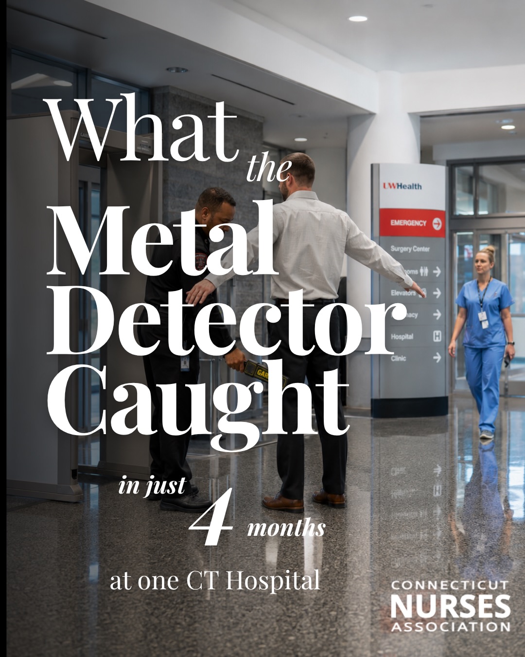This isn’t a security checkpoint at an airport.
It’s a hospital.
In just four months, metal detectors at one Connecticut hospital intercepted these weapons and dangerous items before they entered the building.
Nurses experience workplace violence at higher rates than police officers and correctional officers.
No one should accept violence as “part of the job.”
If you’re a Connecticut nurse, we want to hear what’s happening in your workplace.
Together, we can advocate for change.
📩 info@CTNurses.org
Share this so more people understand what nurses are walking into every day.