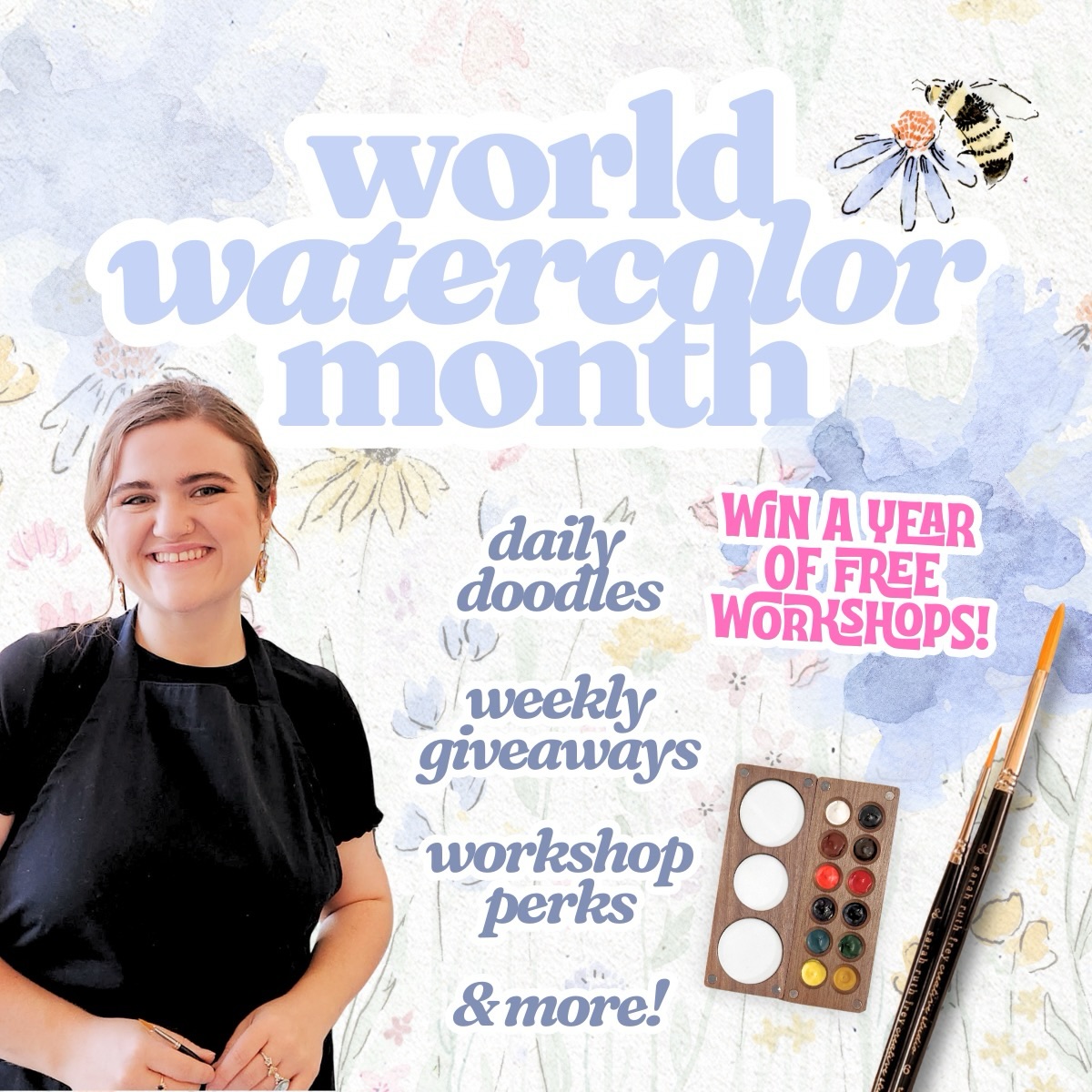 ✨Happy World Watercolor Month, friends! 🎨✨
Almost exactly two years ago, I started painting with watercolor! It is such an honor to share the joy of painting with you all every day. This month, I am turning things up a notch ⤵️
📝 Daily paint prompts on my blog
🎁 Weekly Watercolor Wednesday giveaways - our first winner will be announced TONIGHT!
🏆 A Grand Prize Giveaway for the chance to win a YEAR of free watercolor workshops (that’s one workshop every month from August 2026–July 2027!)
🎨Eight beginner-friendly watercolor workshops
Tonight’s winner will receive a paint palette, brush duo, and the full line of paintable pages. All entries will still be eligible for the grand prize (announced August 1st, 2026).
To enter ⤵️
- Follow @sarahruthfrey
- Like this post
- Comment below
- Tag friends for additional entries
- Share to stories (and tag me) for 5 additional entries
(If you would prefer to enter via form, follow the link in bio.)
**This giveaway is not affiliated with Meta. Must be 21 years or older to enter. All workshops take place in the Kansas City metro area. Grand prize winner must be able to attend in person. For full terms & conditions, view the giveaway form in bio.**
Tonight’s winner will receive a paint palette, brush duo, and the full line of paintable pages. All entrants will still be eligible for the grand prize (announced August 1st, 2026).
To enter ⤵️
⁃ Follow me! @sarahruthfrey
⁃ Like this post
⁃ Comment below
⁃ Tag friends for additional entries
(If you would prefer to enter via form, follow the link in bio.)
Workshop attendees will receive 10 additional giveaway entries, upon request!