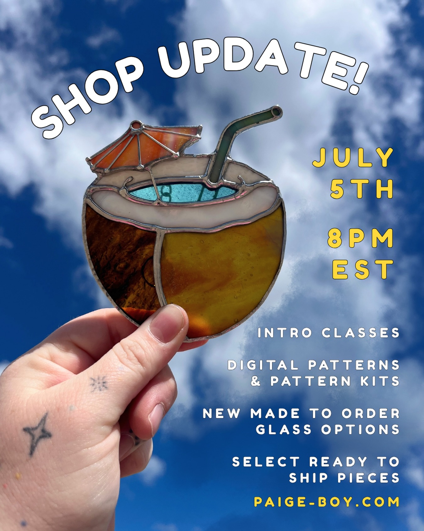 It’s official™️ - shop update coming this Sunday evening! This update will gesture at least two more classes (looking at September believe it or not!), a BUNCH of beginner patterns, and of course some glass (both ready to ship and made to order)! 💖