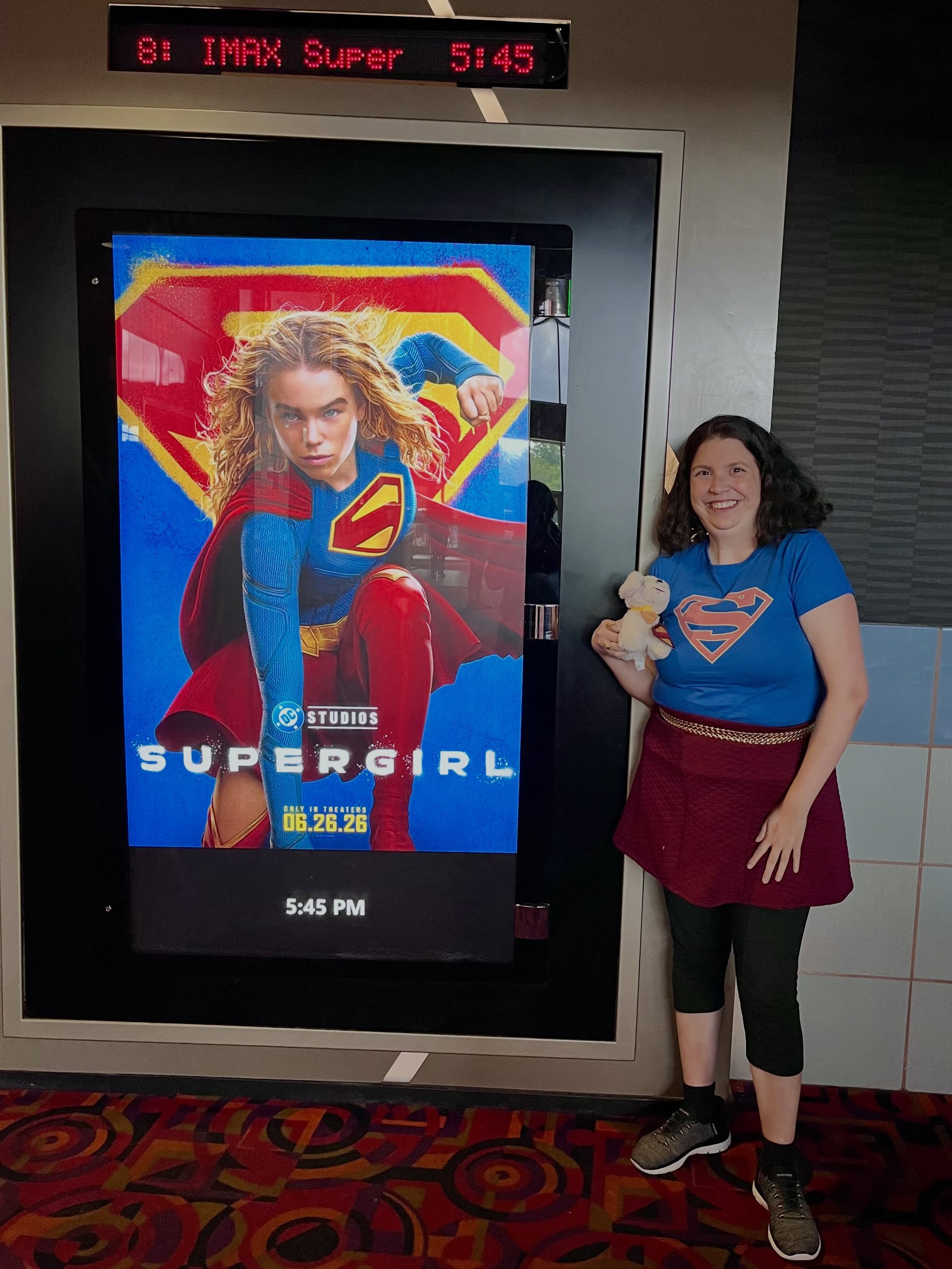 Don’t miss this comic book accurate film adaptation! If you love @supergirl lore (and @superman), you get that alongside sci-fi action style with a hopeful ending. Plus Krypto is super important! I can’t wait to see Milly Alcock again as Supergirl in future @dcofficial films.
Her Supergirl is exactly what we need right now. Even a fellow Supergirl fangirl who saw the film with her Krypto agreed with me. Thank you to everyone involved in this #Supergirl film, including those who helped incorporate #Superman briefly.
Also thank you to the wonderful woman who works at @cinemark: Century 16 for taking a photo of me and Krypto with the Supergirl poster. P.S. @jeremymjordan, you need to watch this movie. Trust me. 😎