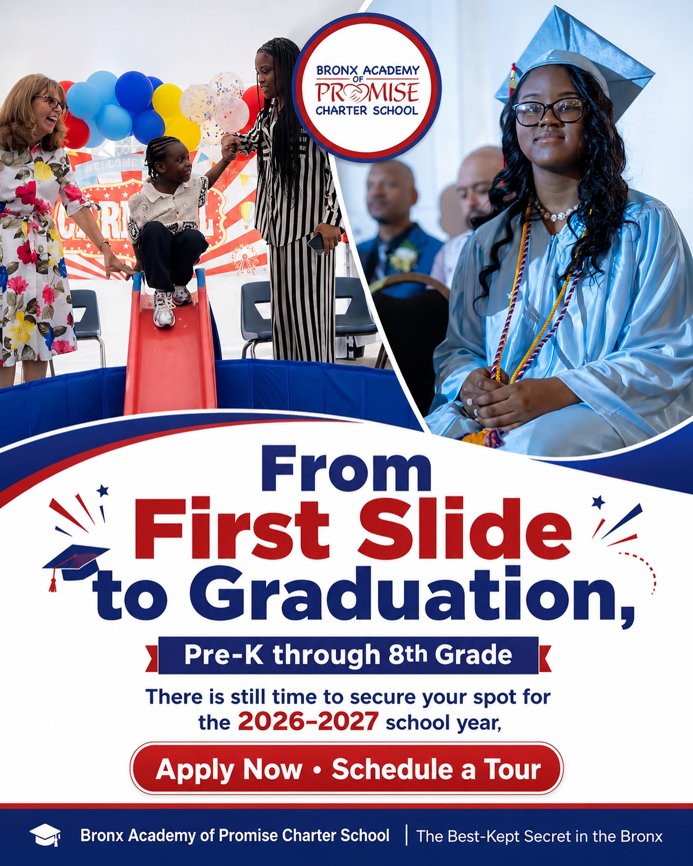 From their first slide to graduation, Bronx Academy of Promise is here for every step of the journey. 🎓✨
Enrollment is currently open for Pre-K through 8th Grade for the 2026–2027 school year. Seats are limited, and now is the time to apply or schedule a tour.
📍 Apply today: www.bronxaop.com/admissions
Bronx Academy of Promise Charter School
The Best-Kept Secret in the Bronx.
#BronxAcademyOfPromise #BAOP #BronxSchools #CharterSchool #PreKTo8thGrade #EnrollmentOpen #ApplyNow #ScheduleATour #BronxFamilies #EducationMatters