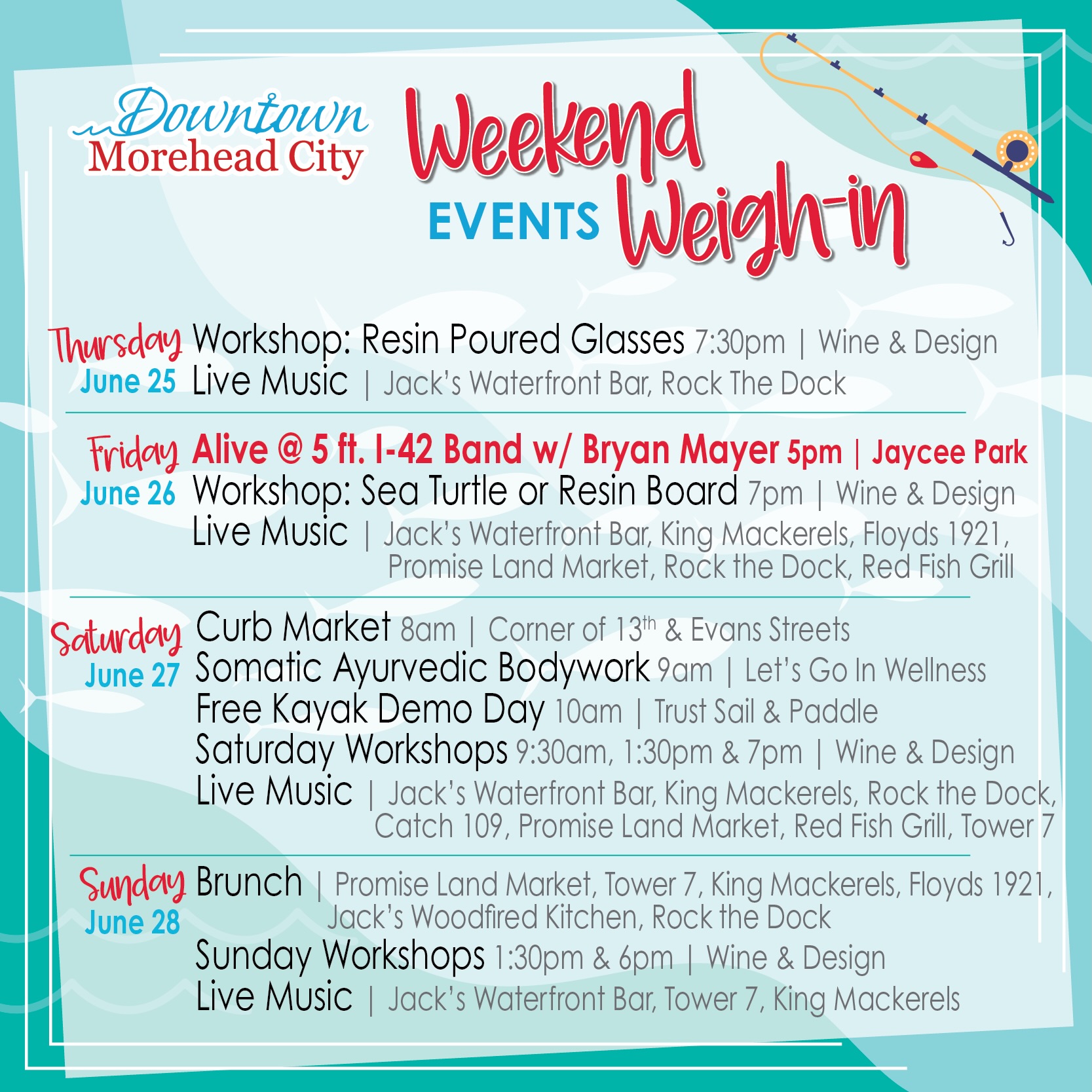 Here are your Weekly Deals and Weekend Weigh-In 🎣
.
.
.
.
.
.
.
#downtownmhc #downtownmoreheadcity #weeklyweighin