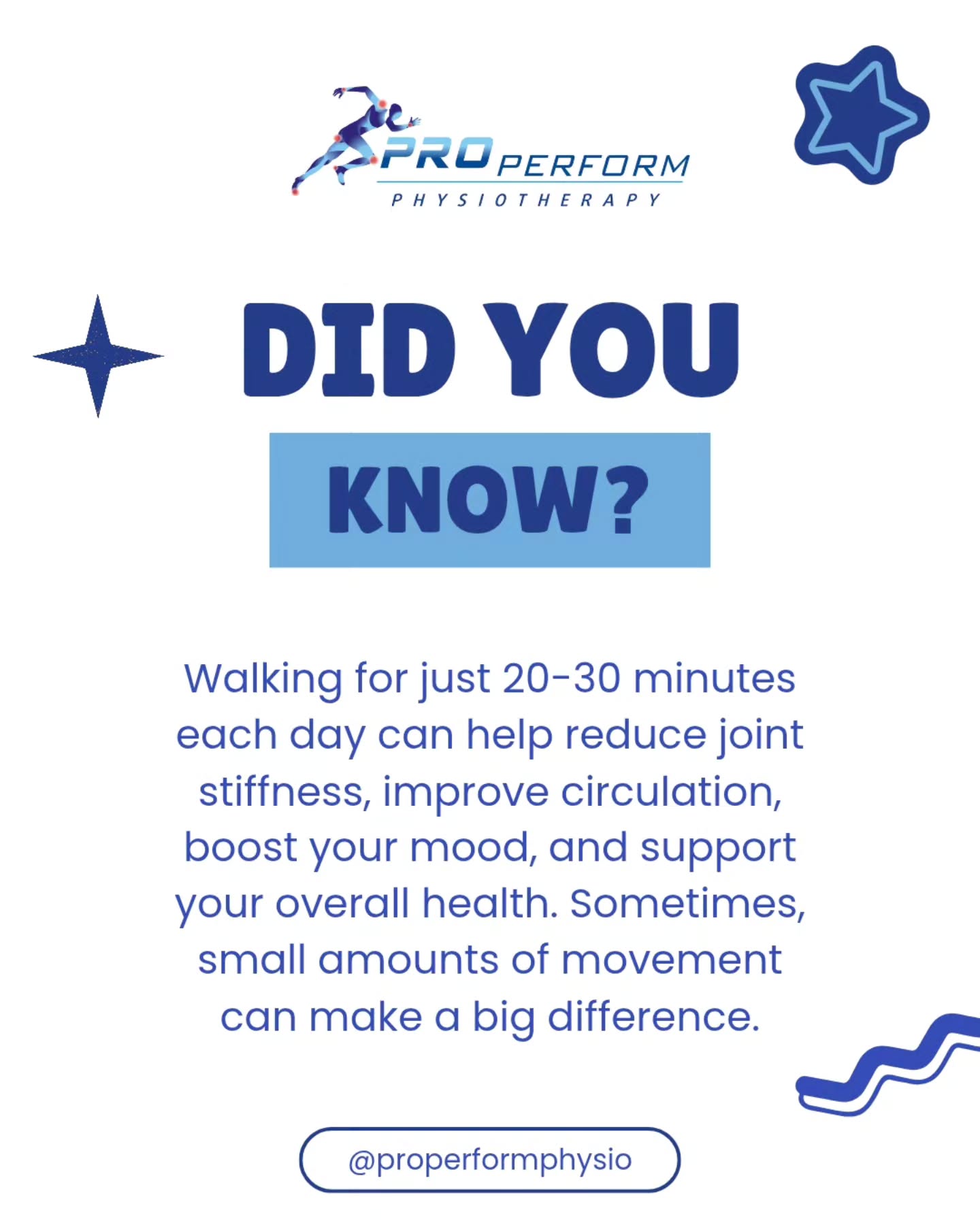 Movement is medicine!πΆββοΈEven a short daily walk can have a big impact on your overall health.
π 3/3 Trappers Drive, Woodvale 6026
π Book online: www.properformphysio.com
π² (08) 9309 3166
π·οΈ @properformphysio in your posts to share your journey with us!
#physio #physiotherapy #ProPerformPhysio #sportsphysio #walking