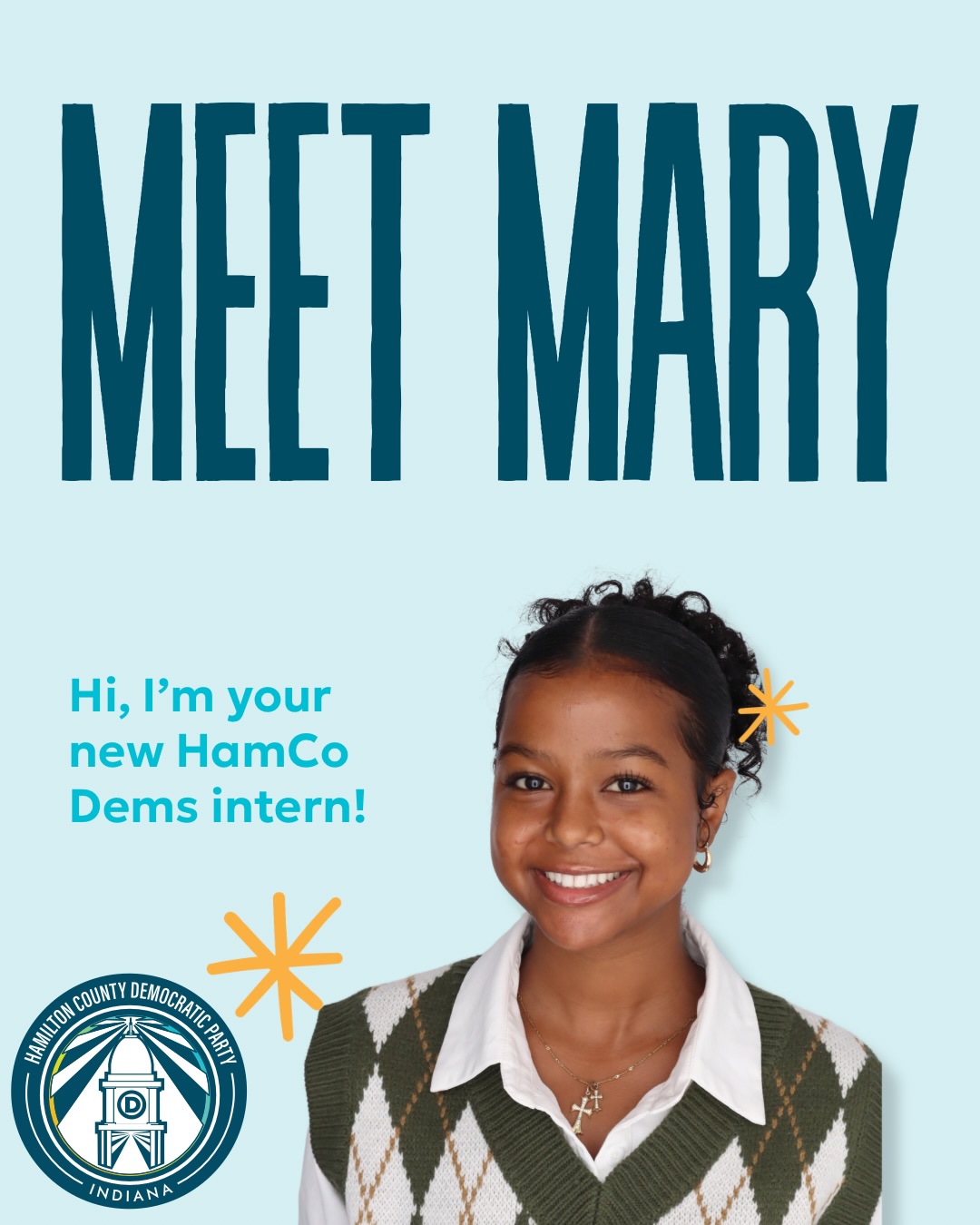Mary Tezera is our new HamCo Dems Summer Intern! A recent graduate of Indiana University Bloomington, she's excited to volunteer with HamCo Dems and help tell the stories of Democrats making a difference across Hamilton County.
Like nearly everyone at HamCo Dems, Mary is volunteering her time to strengthen our community. If you would like to support our internship program, please consider making a donation. Your generosity helps us provide small stipends to emerging Democratic leaders while continuing to create content that informs, inspires, and connects our community.
Find the link to donate in our bio or on our website.