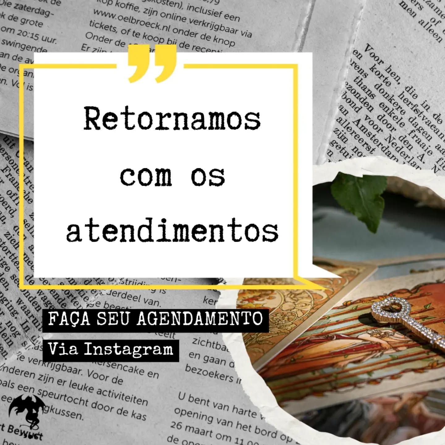 Olá criaturinhas trevosas do submundo🌚
Sei que ando sumida por aqui, mas em breve retornarei...
Passando aqui para avisar que retornei com os atendimentos de tarot, terapias (apometria, registros akashicos, reiki, hipnose) e com as mentorias de magia e tarot.
Aos interessados, agora o atendimento se dará no Instagram @draakhnys. Por aqui passarei informações e farei os agendamentos.