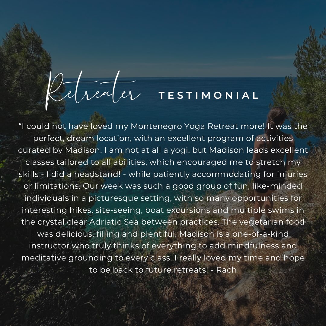 Testimonials from recent Montenegro retreaters 🙏🥰
Join this magical adventure, with our next retreat happening here May 31-June 6, 2027 !!
Get in touch with questions 💃 link in bio
.
.
.
.
.
.
#montenegro #montenegroretreat #yogaretreat #yogadventure #yogatravel