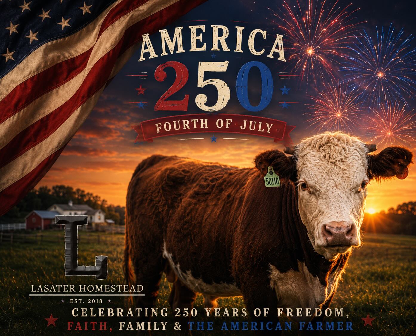 Happy 250th, Birthday America!
Today we celebrate 250 years of freedom and faith to be able to live, work and raise our family on the land we love!
Thank you to the brave, men and women who have sacrificed for our freedom!
Wishing everyone a safe 4th of July!
#America250 #FourthofJuly #lasaterhomestead #godblessamerica