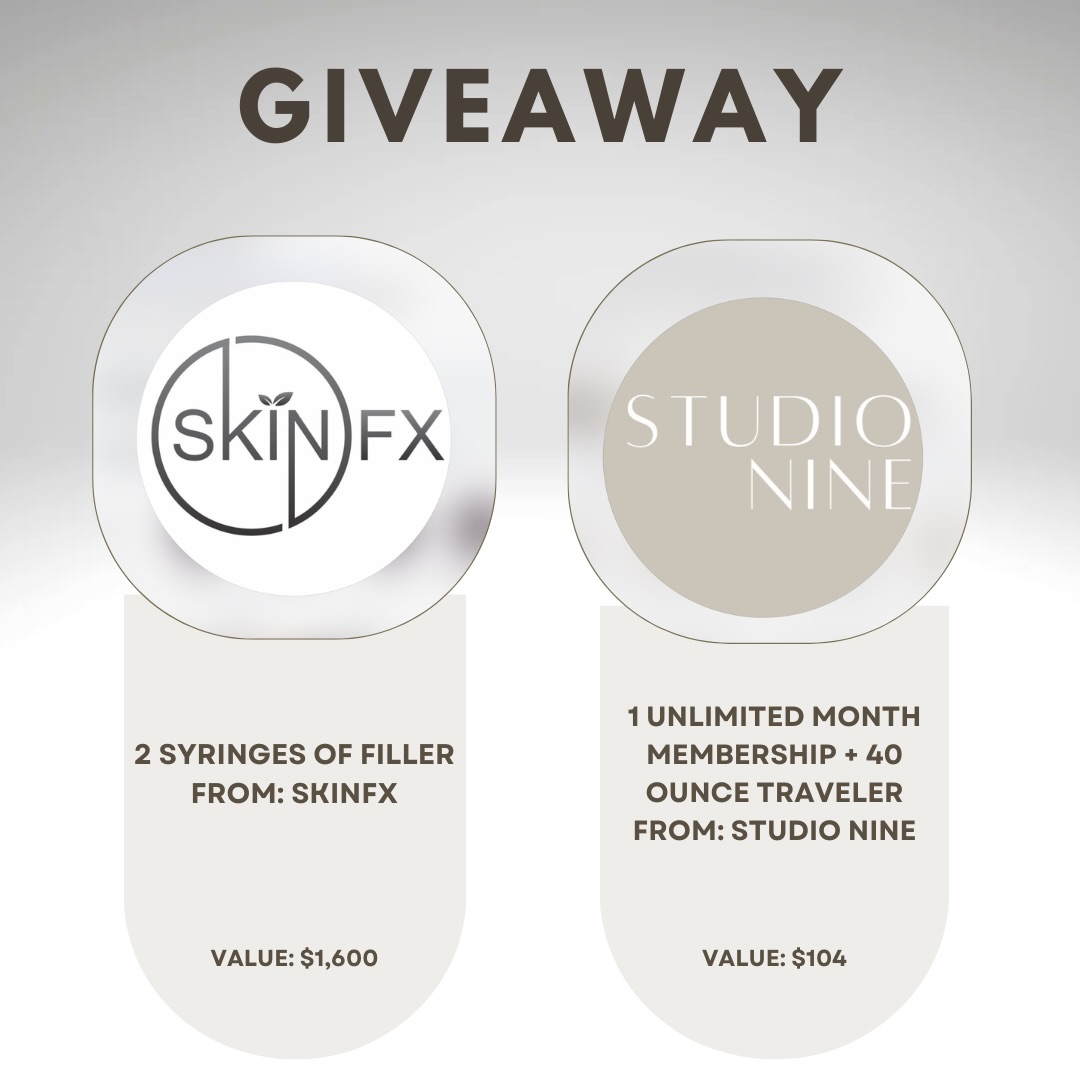 WEEK 4 GIVEAWAY
Leading up to our Anniversary Party, we’re giving away another incredible prize package valued at over $1,700.
Prize Includes:
SkinFX:
• 2 Syringes of Filler ($1,600 value)
Studio Nine:
• 1 Unlimited Month Membership + 40 oz Traveler ($104 value)
How to Enter:
• Follow @skinfx_ and @studionine.fit
• Like this post
• Share this post to your story and tag us
• Tag 3 friends in the comments (more tags = more entries)
Winner will be announced Saturday. Good luck!
#skinfx #giveawayutah #medspa #skinfxgiveaway