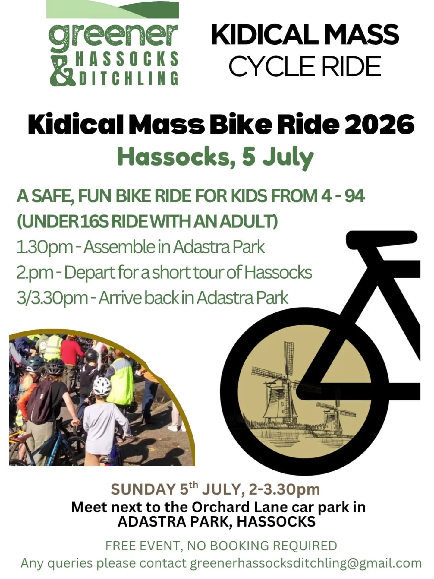 Less than a week to go for the Kidical Mass bike ride! 🙌
🗓 Sunday 5th July; 13.45
📍 Meet in Adastra Park - in the field next to Orchard Lane car park
This week: Bike Check! 🚴🚵🏻♀️
A - Air - are the tyres pumped up to the correct pressure?
B - Brakes - do front and rear brakes work?
C - Chain - is the chain running well and turning the rear wheel? If the bike has gears, is the chain shifting across them smoothly?