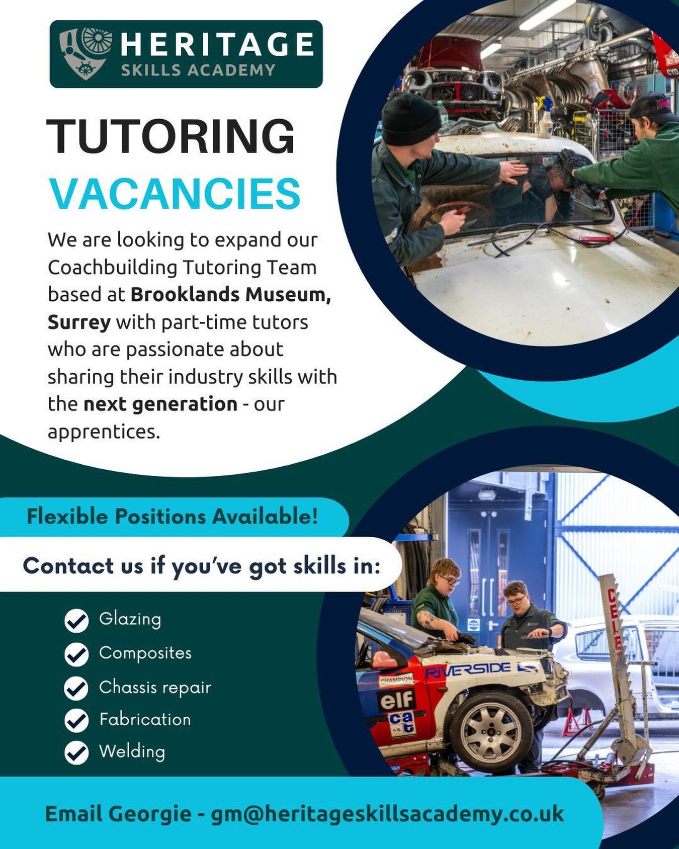 Heritage Skills Academy are looking for experienced automotive tradespeople to join our Coachbuilding Tutor team on a part-time basis, working out of our Brooklands Museum workshop in Surrey. 🧑🏭🧑🔧
If you have practical industry experience in any of the areas related to our traditional Vehicle Coachbuilding Apprenticeship and are interested in finding out more about how to flexibly share your skills with the next generation, please contact us! 🚙
You will be working with small groups of employed apprentices, delivering hands-on training to help learners develop the skills required to repair and restore heritage, classic and vintage vehicles along with future proofing them for the modern industry too. ⚒️
Contact Georgie by emailing gm@heritageskillsacademy.co.uk or calling 07949 072536 to discuss the opportunities available and answer any questions you may have! 📞📧
Heritage Skills Academy is committed to safeguarding and promoting the welfare of children, young people and adults at risk. All appointments are subject to appropriate pre-employment checks, including right to work and Enhanced DBS checks where required. ✅
#heritageskillsacademy #nextgeneration #jobvacancy #tutorjobvacancy #coachbuildingapprenticeship
