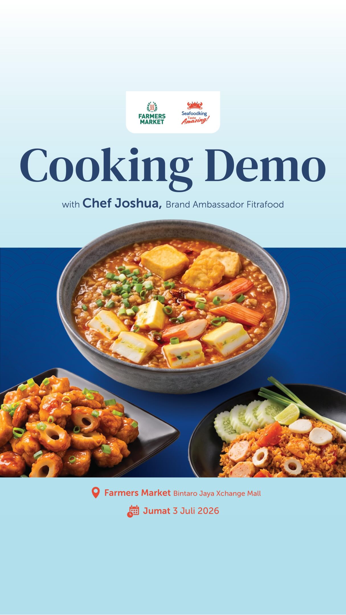 Terima kasih, Moms, yang sudah hadir dan meramaikan Cooking Demo with Chef Joshua bersama Seafoodking di Farmers Market Bintaro Jaya Xchange Mall! 💙
Masih terbayang nggak nih keseruan di Cooking Demo bersama Chef Joshua kemarin? Moms benar-benar antusias banget! Mulai dari tips masak anti-ribet sampai icip-icip masakan lezat yang inspiratif, semua terasa begitu hangat dan seru!
Untuk Moms yang belum sempat gabung, jangan sedih! Nantikan kejutan di acara selanjutnya yang nggak kalah seru dan inspiratif. Terus ikuti update terbaru di media sosial Seafoodking yaa, agar tidak ketinggalan informasi.
Sampai jumpa di event selanjutnya, Moms!
#Seafoodking #TasteAmazing #Fitrafood