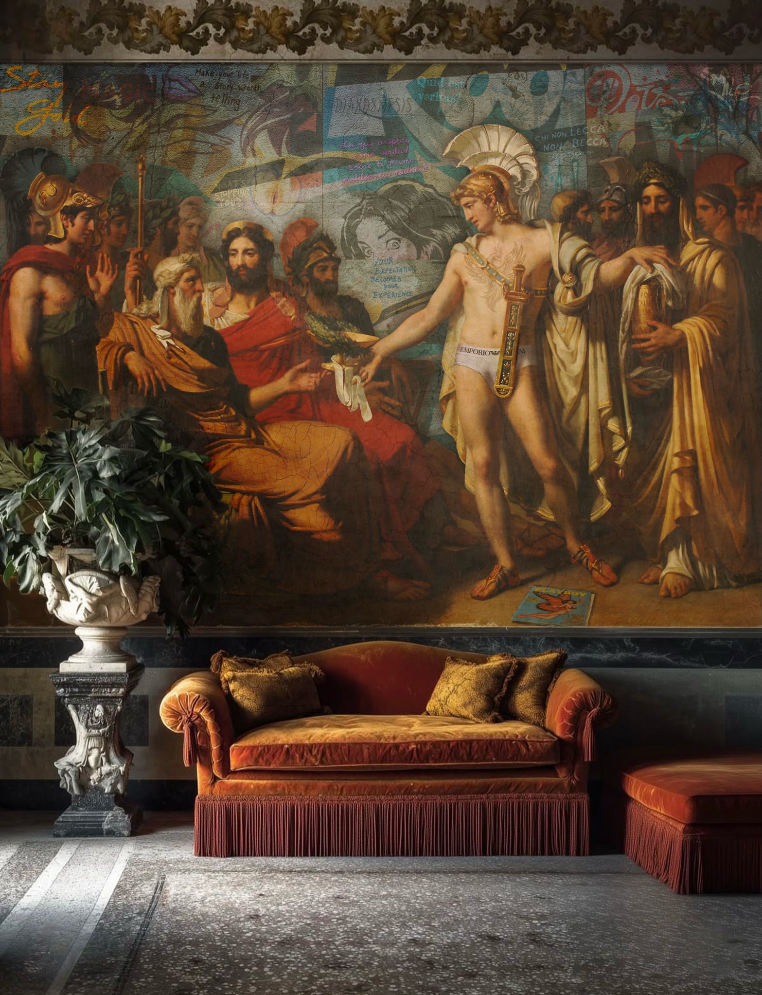 Every extraordinary space deserves more than decoration. It deserves a mythology.
A home becomes unforgettable when art is not simply displayed, but lived.
In the Battaglini Universe, a painting is never just an object on a wall - it is a portal. A silent invitation to step beyond appearances and enter a world where classical beauty meets contemporary consciousness, where ancient philosophy collides with urban language, and where every symbol asks a question that only the viewer can answer.
Quid est Veritas? is one of the defining works of the New Battaglini Mythology.
As guests enter the room, they are immediately welcomed into a visual journey where Greek heroes, timeless wisdom, graffiti, luxury culture, sacred iconography, and modern society coexist in a single living narrative. The space itself becomes part of the artwork, transforming an elegant interior into an experience of contemplation, dialogue, and discovery.
This is the essence of the Battaglini Universe: creating environments where art does not complete the architecture, it gives it a soul.
For collectors, architects, interior designers, and visionaries, these works become emotional landmarks that redefine luxury through meaning rather than excess.
Because true contemporary art doesn’t simply occupy space.
It transforms everyone who enters it.
Welcome to the Battaglini Universe.
#BattagliniUniverse #ContemporaryArt #artcollector