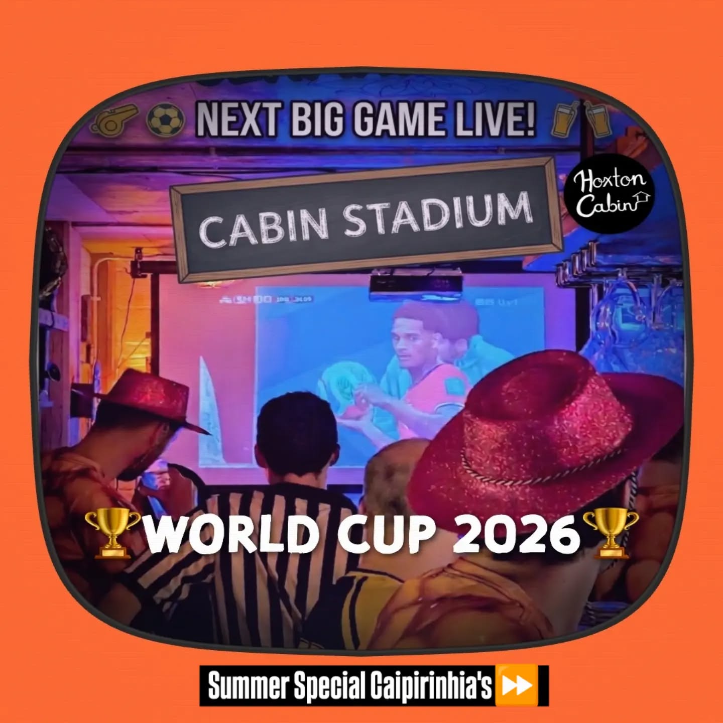 ⚽️ THE CABIN BECOMES CABIN STADIUM ⚽️ 🏆 WORLD CUP 2026 🏆
Every big game. Live on the big screen. Roaring atmosphere, ice-cold drinks, and the best crowd in Hoxton. 🎉
✅ FREE ENTRY for everyone — and if you grab a paid ticket, your seat is guaranteed. 🪑 Just arrive 30 minutes before kick-off to claim it.
❄️ We've got AC, so you can cheer on your team in full summer comfort while it's sweltering outside.
🍹 Our Caipirinha Summer Cocktail List is ready and waiting — your perfect match-day refresher for just £8. Sip, cheer, repeat.
👥 Big group? DM us to sort your booking. 🎟️ Smaller crew? Grab your tickets now (link in bio).
Let's make every match a party. 🍻⚽️
📍 Hoxton Cabin
#WorldCup2026 #HoxtonCabin #CabinStadium #FootballLondon #Caipirinha SummerCocktails HoxtonNightlife ShoreditchBars WatchPartyLondon LiveFootball