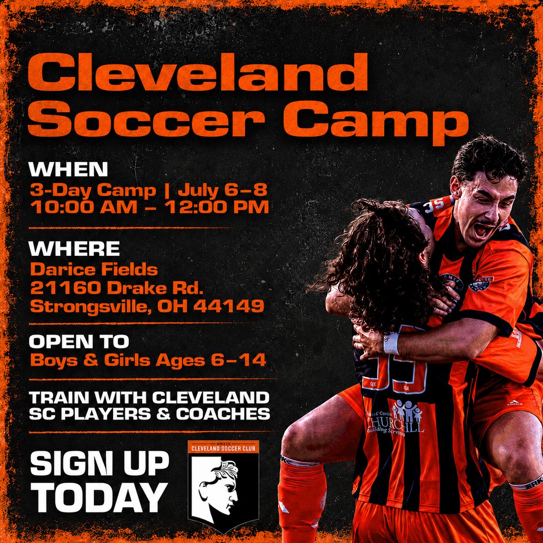 Summer training starts next week.
Cleveland Soccer Camp runs July 6–8 at Darice Fields, giving boys and girls ages 6–14 the chance to train with Cleveland SC players and coaches.
Spots still remain! Sign up today at ClevelandSC.com
#WeAreCLE #ClevelandSoccerCamps #ClevelandSoccer #YouthSoccer #SoccerCamp #StrongsvilleOhio