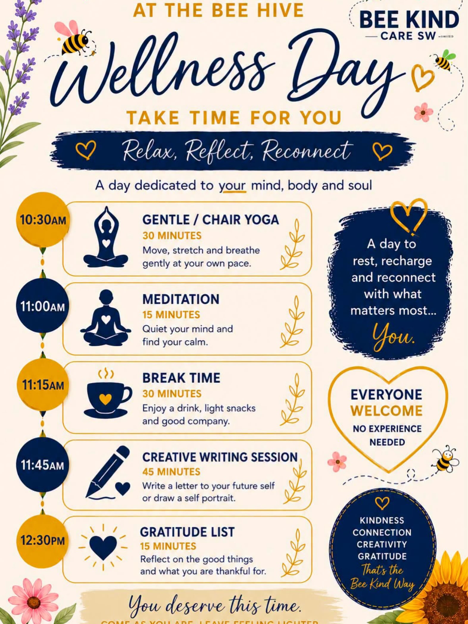 For those who don’t know as well as teaching yoga I also do support work working with those in need - you might have seen my recent trip to the waterpark.
I use yoga for my support work, teaching my client how to breathe and move properly, her walking and fitness and her emotional regulation has come on leaps and bounds.
My worlds are completely interlinked and I’m now going to be hosting monthly sessions with my team over at BeeKind. - this is specifically for those who need support and people who give support. It’s time this industry gets supported and I’m here to help.
If you are interested drop me a message!