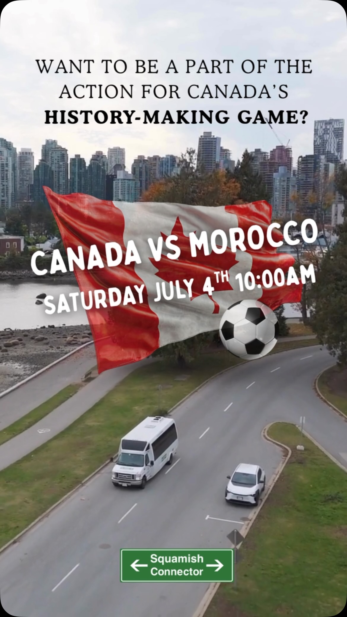 🇨🇦⚽️Canada is making history, and we’re here to get you to the action!
Book now for our Saturday morning departure to Vancouver, where the vibe will absolutely electric during the Canada vs Morocco game!⚡️
No parking hassle, no traffic stress… just celebrate an unforgettable time in Canadian sports history! 🎉
Enjoy responsibly!
