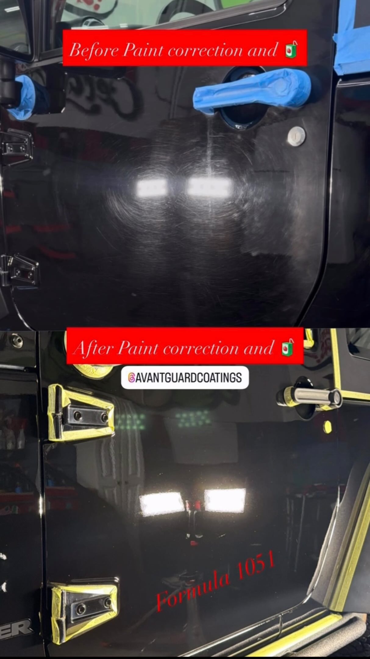 🔥 Jeep Wrangler Transformation 🔥
This Wrangler needed some serious paint correction, and our technicians brought the finish back to life.
We sealed it with Avant Guard Formula 1051 for incredible gloss, long-lasting protection, and abrasion resistance to help reduce the effects of minor scratches and scuffs. Plus, it’s backed by a 10-year manufacturer warranty. 🛡️✨
Results that speak for themselves. 💪 #AllProDetailing #AvantGuard1051 #PaintCorrection #jeepwrangler