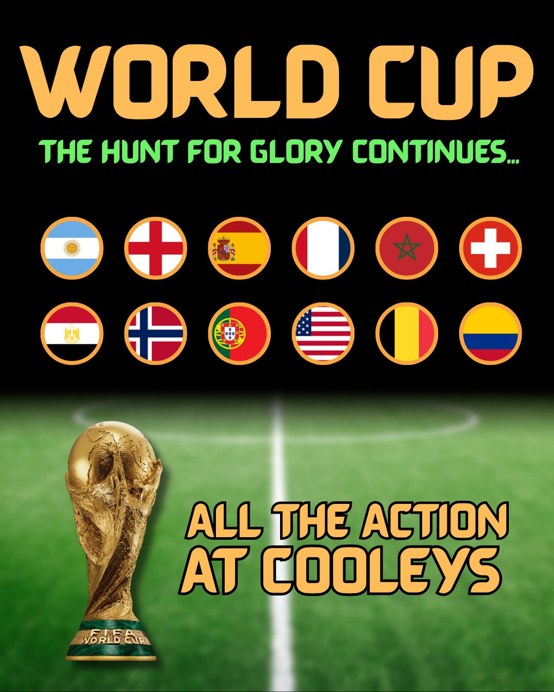 Australia are out but there's still plenty to play for. 🏆⚽
The Round of 16 is well underway and the Quarter Finals are coming fast.
Come watch the action at Cooley's. Game On.
