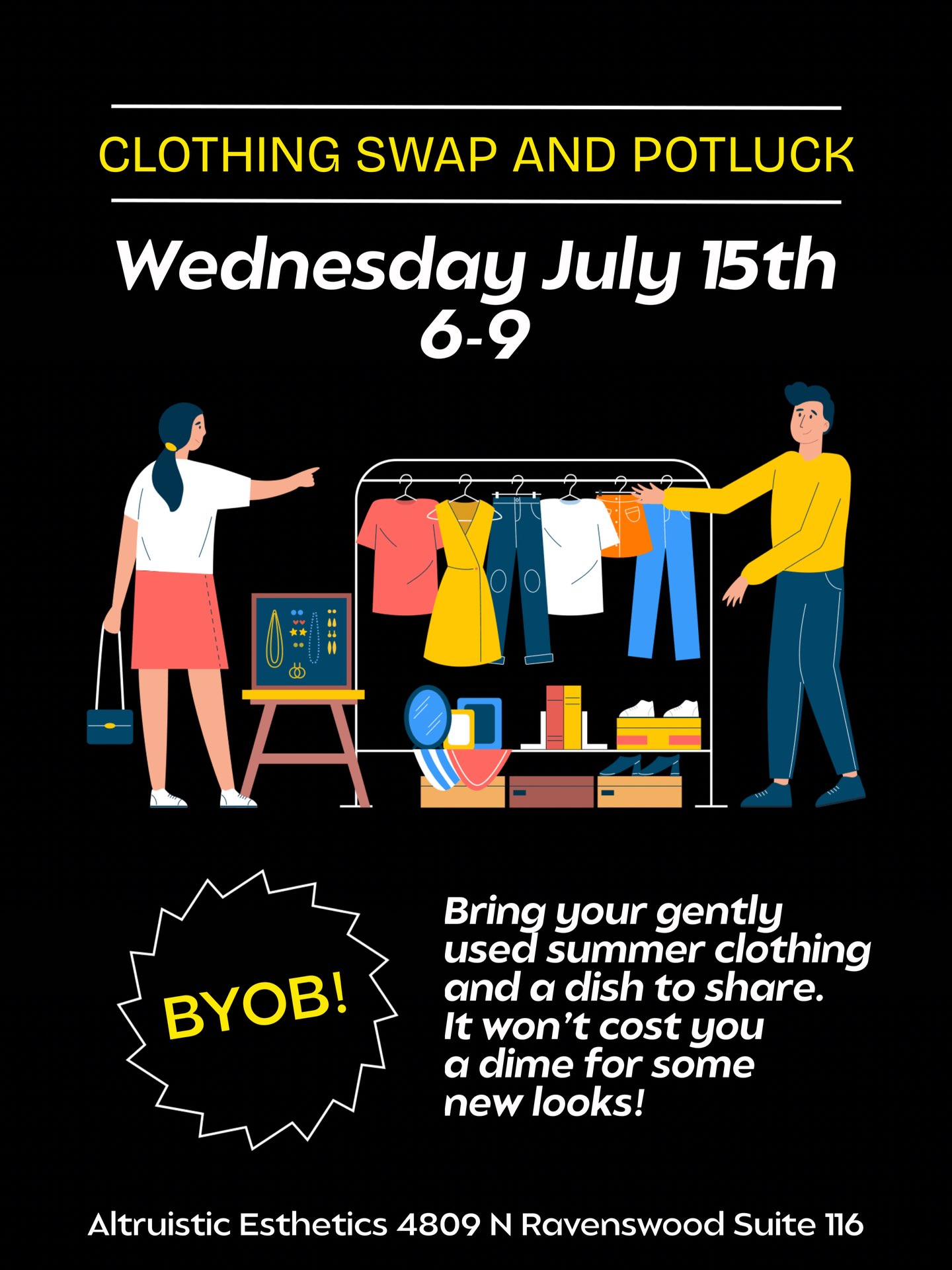 Save the date! Wednesday July 15th from 6-9, summer clothing swap and potluck. RSVP link coming soon. Let’s hangout, eat and create less waste! ❤️🌱