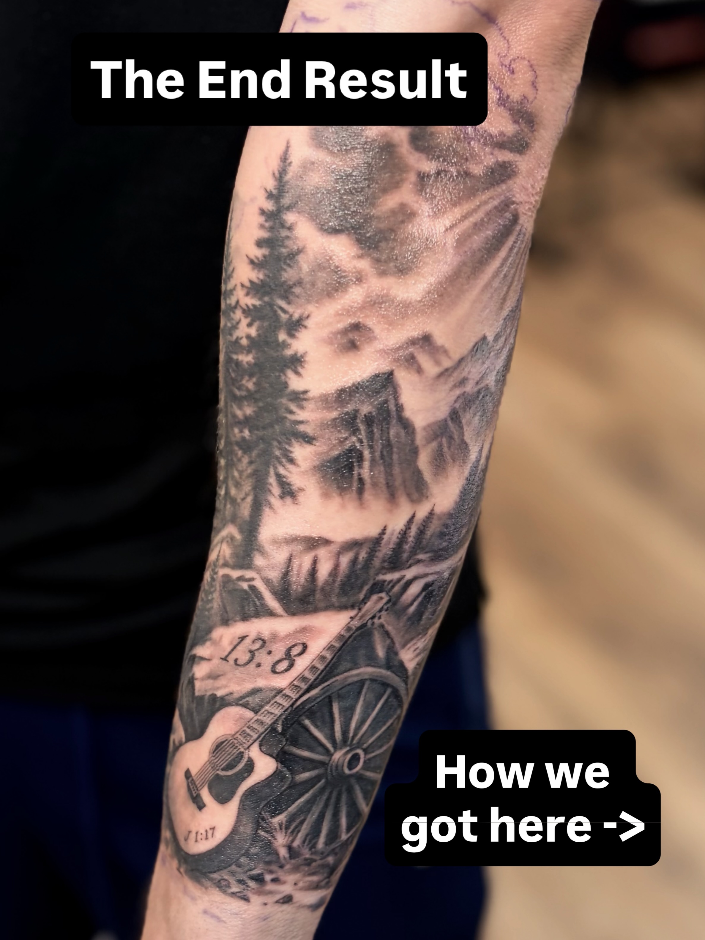 The end product, and how we got there.
Swipe through the process ā”ļø
Final tattoo ā client reference ā my first draft ā layout phase ā the existing tattoo we had to tie into ā final design ā finished piece.
The goal wasnāt just to recreate a reference. It was to take the pieces that mattered to my client, the guitar, wagon wheel, scripture, mountains and landscape, and turn them into one cohesive scene that actually fits and flows with the arm.
The added challenge was designing around an existing tattoo and making the transition feel intentional, like it had always been planned as one piece.
This is one of my favorite parts of tattooing: taking someoneās references and ideas, figuring out the puzzle of placement and composition, and turning it into something completely their own.
Reference ā design ā placement ā tattoo.
NOW ACCEPTING CUSTOM PROJECTS
Email beaubarkertattoo@gmail.com or use the @cocreateink link in my bio to schedule your consult.
Location: @formulatattoos, Addison TX
#tattoosleeve
#blackandgraytattoo
#dfwtattooartist
#chrsitiantattooartist
#realismtattoartist