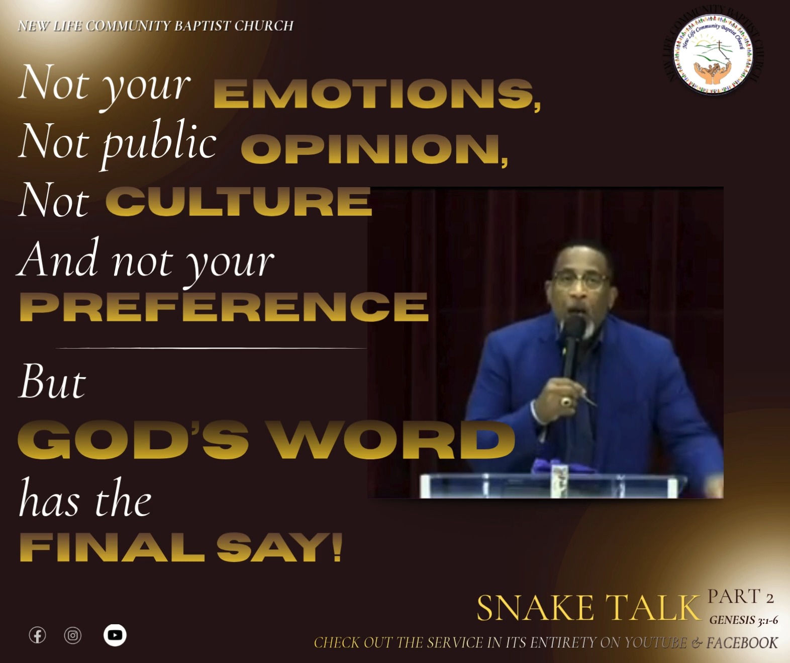 📖🐍 Truth doesn't change to fit the times—it stands forever.
When emotions run high, opinions are loud, and culture pulls in every direction, let God's Word be the voice you follow. His truth is timeless, His promises are sure, and His Word always has the final say! 🙌✨
🎥 Catch the full message, "Snake Talk Pt. 2," and be encouraged to stand firm on God's truth.
#SnakeTalk #GodsWord #TheFinalSay #BiblicalTruth #FaithOverFeelings #StandOnTheWord #Genesis3 #NLCBC #SundayRecap #KingdomLiving 📖🙌🔥