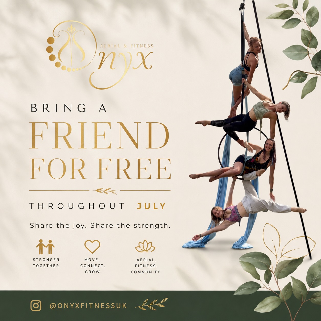 Bring a friend to try a class for free throughout June & July ⭐️
Apply 50% off all services when you book two spaces in class: with the promo code “FREEFRIEND”.
https://www.onyxaerialfitness.co.uk/
*promo applies once for new students only*
See you in the space! 🤍⭐️
#aerial #aerialarts #dance #flexibility #acrobatics