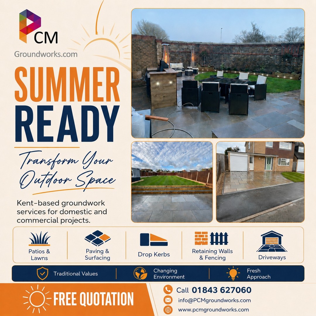 Get your garden summer ready with just one call!
Contact us on 01843 627060 for a free quote.
#SummerVibes #DrivewayGoals #PatioSeason #OutdoorLivingUK #HomeUpgrade #GardenInspo #ResinBound #BlockPavingUK #GroundworksUK #CustomerReview #TransformYourHome #PCMGroundworks View our reviews here:
https://zurl.co/lG2gP