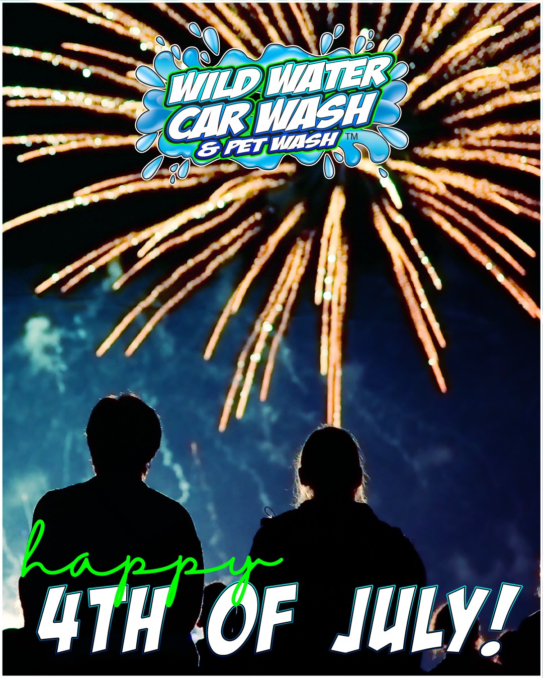 Happy Fourth of July from Wild Water Car Wash & Pet Wash! Wishing everyone a day full of fun, family, and fireworks.