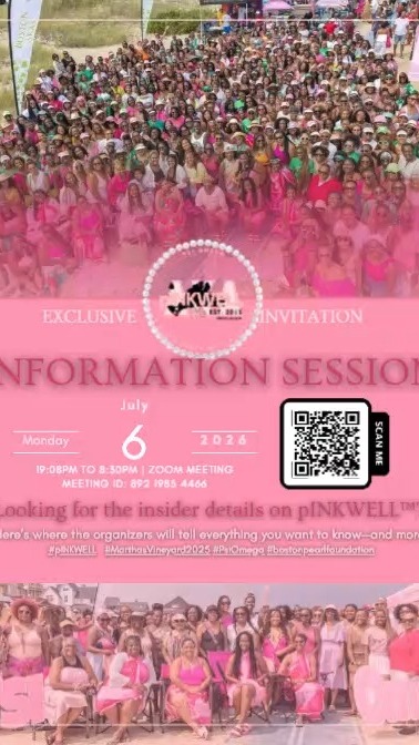 Get Ready for pINKWELL® 2026!
Sorors, friends, and guests! Are you ready for the ultimate beach party with a purpose on Martha's Vineyard? 🌊✨
The countdown to pINKWELL® 2026 is officially on, and we want to make sure you have all the details to plan your perfect summer getaway. Join the Psi Omega Chapter of Alpha Kappa Alpha Sorority, Incorporated® for an exclusive Information Session as we break down everything you need to know about this year's legendary events!
📅 Event Details:
Date: Monday, July 6, 2026
Time: 7:00 PM – 8:30 PM EDT
Location: Zoom Meeting (Scan the QR code in the flyer to join!) Meeting ID: 892 1985 4466
🌟 What We'll Cover:
An inside look at the week's schedule (including Sorors at Sunset, Sip & Shops, and the official pINKWELL® BLACK Party!)
Exclusive 100th Anniversary Centennial Sponsorships & merchandise
Essential travel and lodging tips for Oak Bluffs
Don't miss out on the magic, sisterhood, and service. Set your reminders, tell a line sister, and let’s get ready to paint the Vineyard pink!
#pINKWELL2026 #PsiOmegaChapter #AKA1908 #SisterhoodAndService #oakbluffs