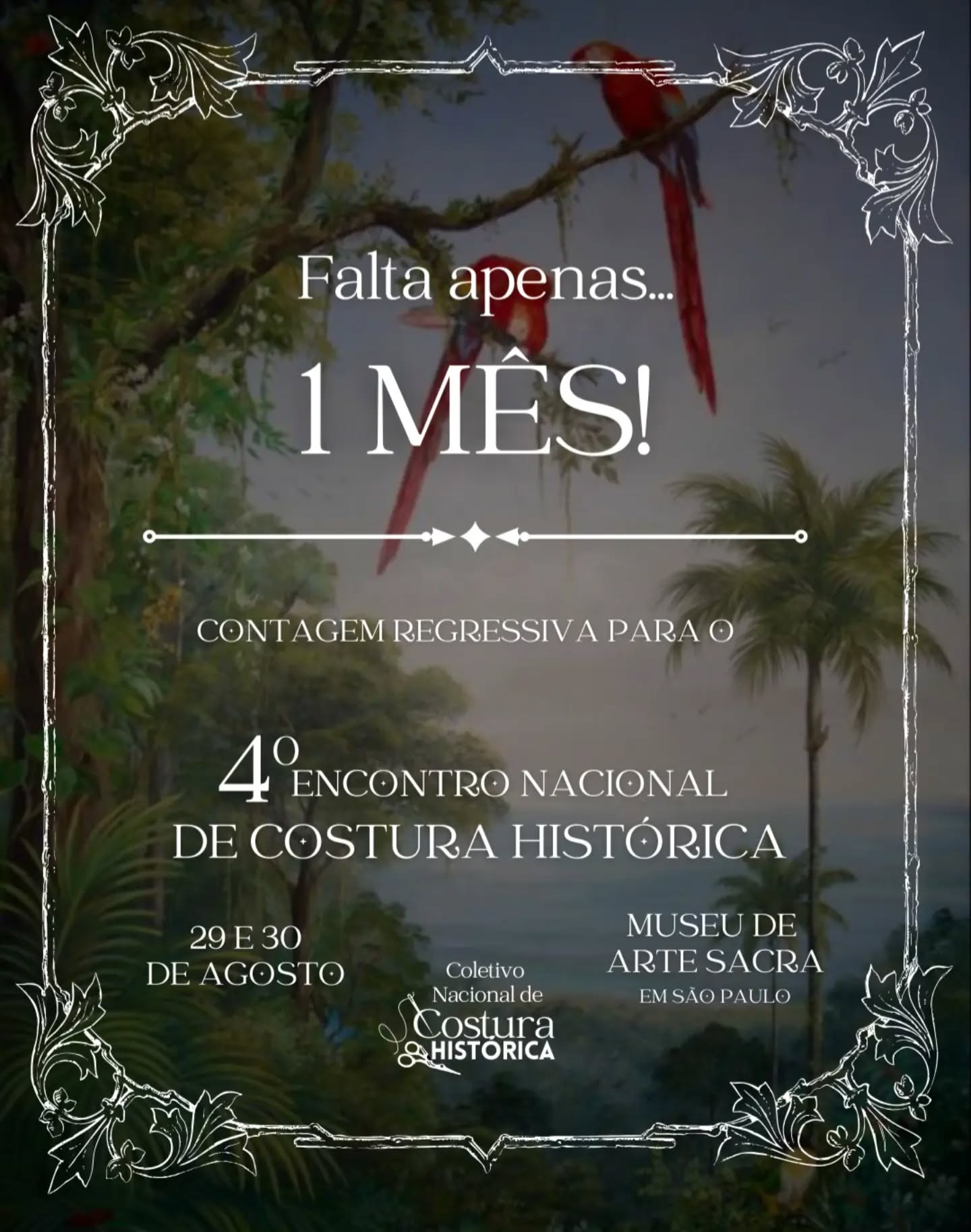 Daqui UM MÊS nos encontraremos no Museu de Arte Sacra de São Paulo pra viver um momento histórico! 📅✨️
🕑 Das 9h às 17h no Sábado e das 10h às 17h no Domingo!
📍Ao lado do metrô Tiradentes 🏰
Já escolheu o traje que vai usar???? 🫖☕️
Estamos muito animados pra rever todos vocês! ✨️
#costuracriativa #endch2026 #costurahistorica #costura #picnic encontrodecosturahistorica