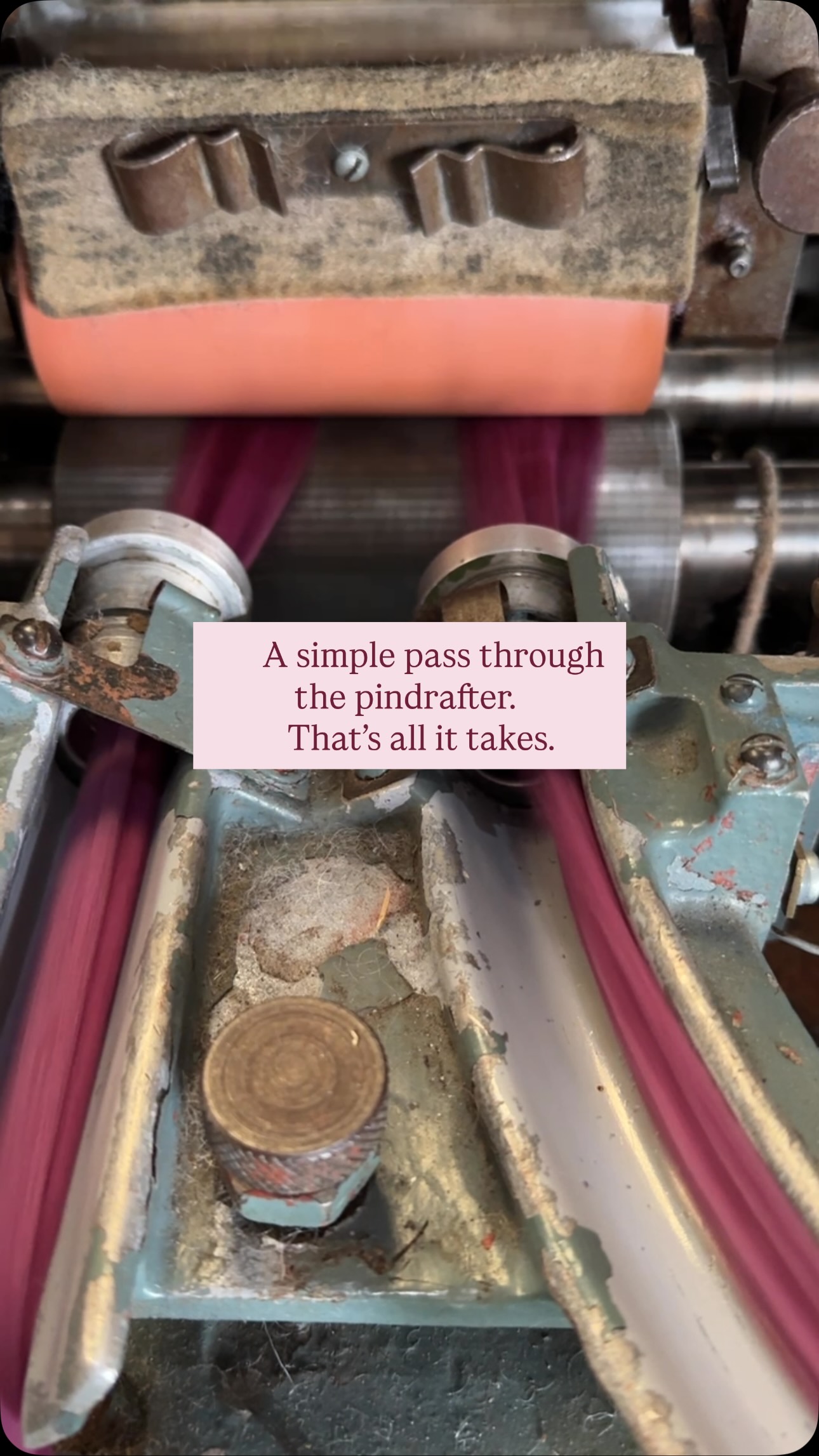 Combed top is already a beautiful fiber preparation, but after dyeing it can become a little more compact.
A simple pass through the pindrafter opens the fiber back up and drafts it into a nice, lofty prep that’s ready for the spinning wheel.
It’s a small step, but one of my favorite transformations in the mill 🐑