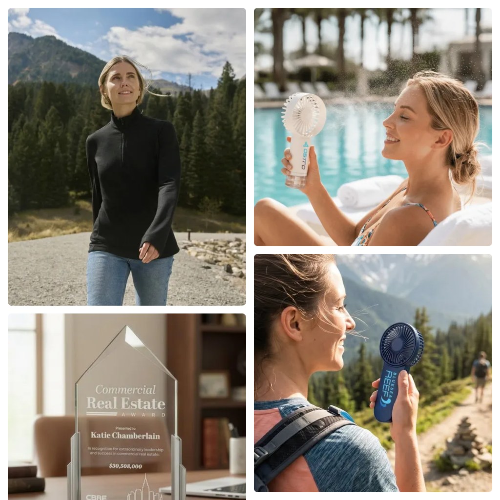 Your brand is your most important asset. Showcase it with trending branded products from our selection. #QuarterZipSweaters #HandFans #CrystalAwards