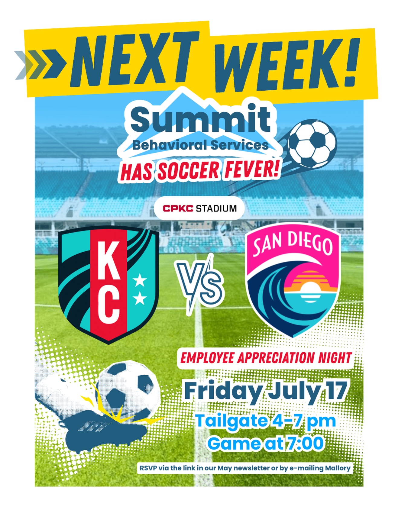 Summit Team, it’s almost time!!
Next Friday, July 17th, we’ll be tailgating and cheering on the KC Current at the beautiful new @cpkcstadium at Berkeley Riverfront Park.
-Friday, July 17
-Tailgate: 4-7pm inside the stadium
-Game starts at 7:00pm
We can’t wait to connect, relax, and celebrate our amazing team together!