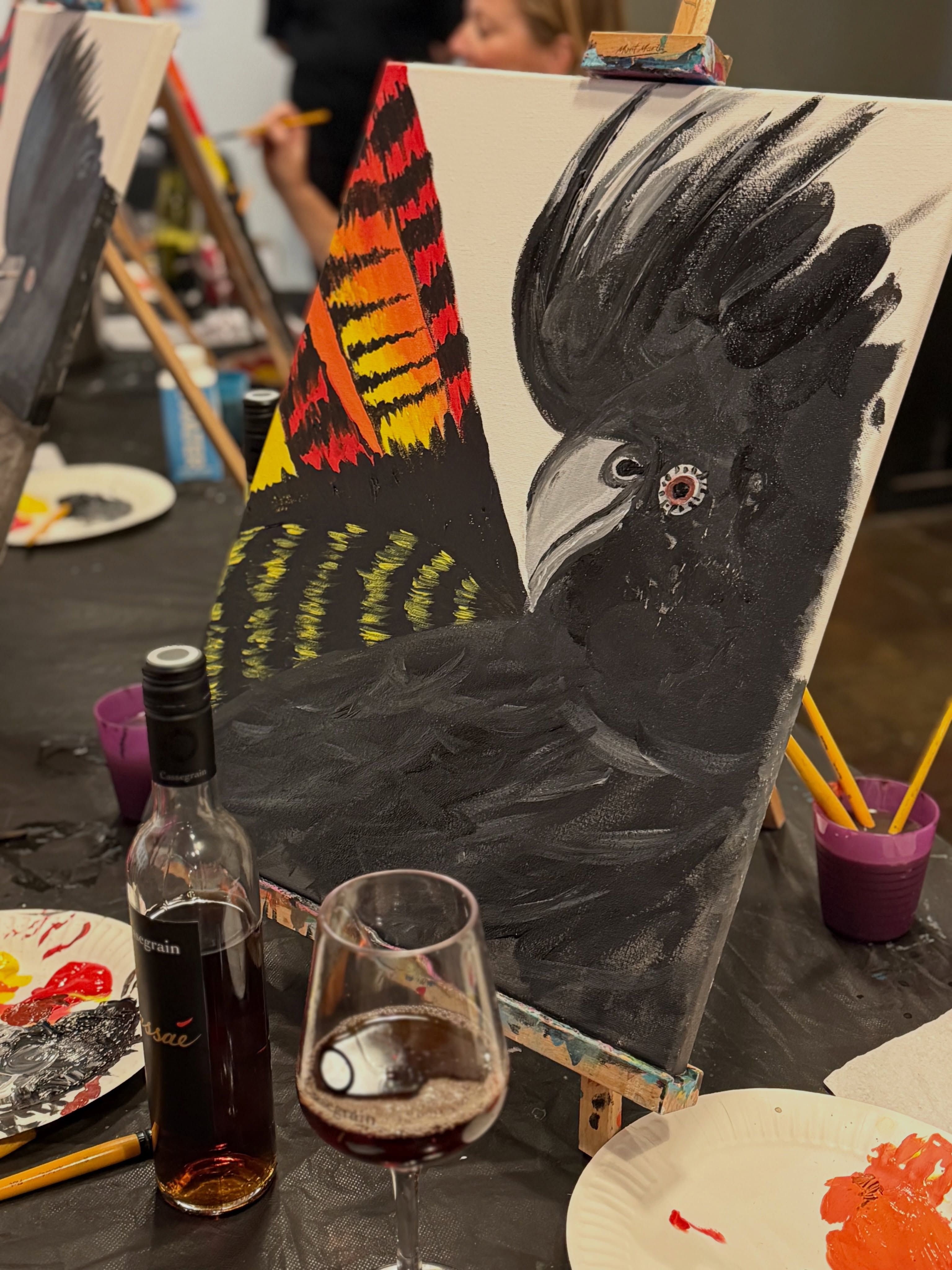 Friday night’s Paint Party at Cassegrain Wines was such a lovely evening! 🎨🍷
We had a small group of 6, which made for a really relaxed class, with delicious food and a beautiful wine tasting to enjoy along the way.
Thank you to everyone who came along, it was such a great night!
Keep an eye out for the next Paint Party at Cassegrain Wines… we’ll be painting an elephant on the 31st July! 🐘✨
