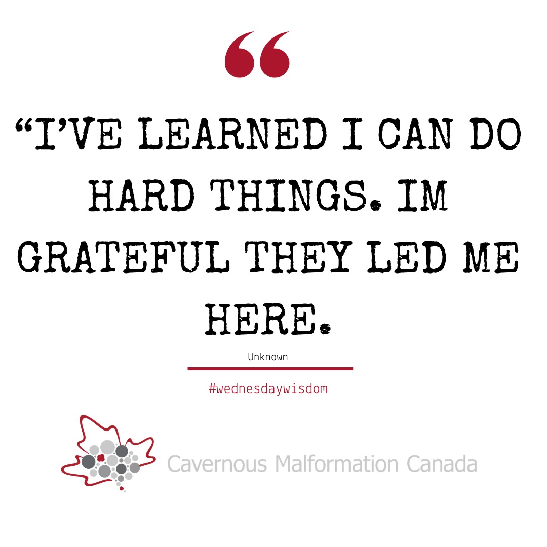 #wednesdaywisdom
J'ai appris que je suis capable de surmonter les difficultés. Je suis reconnaissant qu'elles m'aient conduit jusqu'ici.
#resilience #cavernousmalformation #supportnetwork #cavernoma