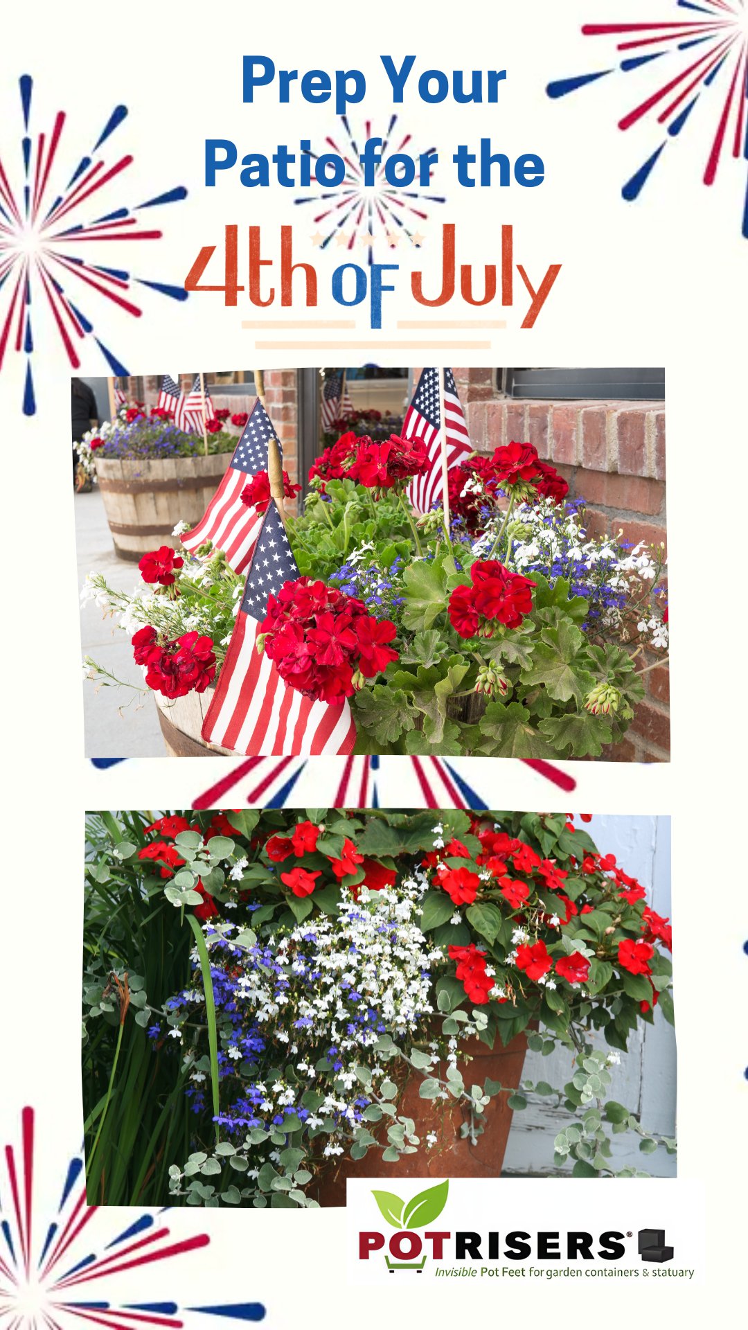 Give your patio a festive refresh for the 4th of July!🌹🪴
Whether you're hosting a backyard BBQ or simply enjoying your morning coffee outside, colorful container gardens make your patio feel celebration-ready.
Create stunning red, white, and blue combinations, add a few patriotic touches, and don't forget what's underneath your planters! Potrisers® help improve drainage and airflow while protecting your pots and patio from moisture, stains, and damage—all while staying hidden from view.
Find Potrisers® at hundreds of Garden Centers & Pottery Stores. Also available online - Link in Bio. Our Quality is second to None!
❤️🤍💙 Save this post for your next container garden project and share it with a fellow garden lover!
#Potrisers #ContainerGardening #PatioGarden #FourthOfJuly #250th #July4thDecor #PatioDecor #GardenInspiration #OutdoorLiving #FlowerContainers #SummerGarden #RedWhiteAndBlue #GardenTips #GardenProjects #OutdoorDecor