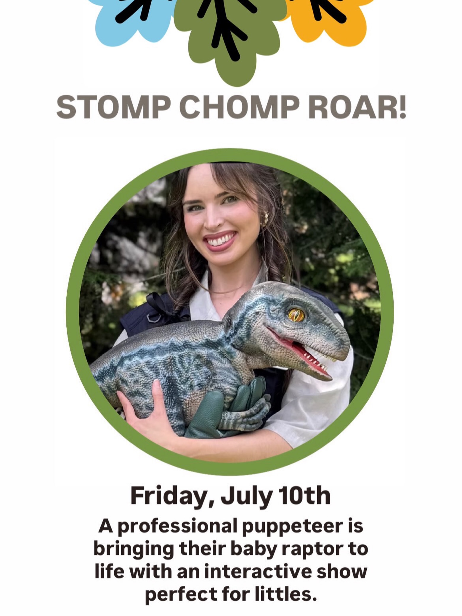Calling all dinosaur lovers! This week is dino-themed and leads up to a special visit from a Dino Handler and their baby raptor on Friday! It’s going to be a ROARRRING, fun time!
See more details at https://www.littleleafplaystudio.com/gather