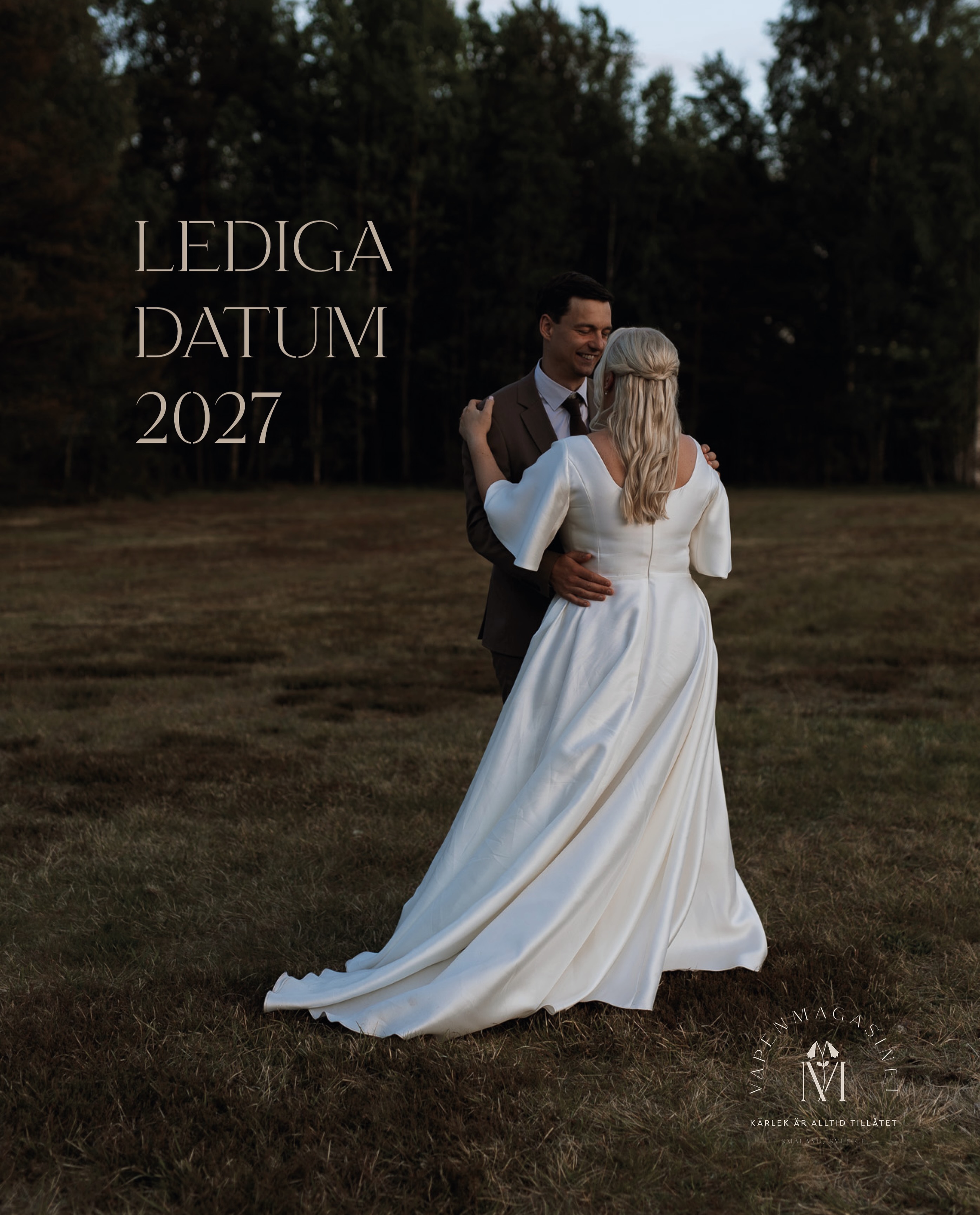 LEDIGA DATUM högsäsong 2027
Maj - 1 (Prel. bokat) & 8
Juni - 26
Juli - 3
September - 25
Finns lediga helger oktober-april också, för hos oss kan ni gifta er året om ✨
Vi bokar även bröllop 2028!
Skicka ett DM eller ett mail på info@vapenmagasinet.com för att boka visning