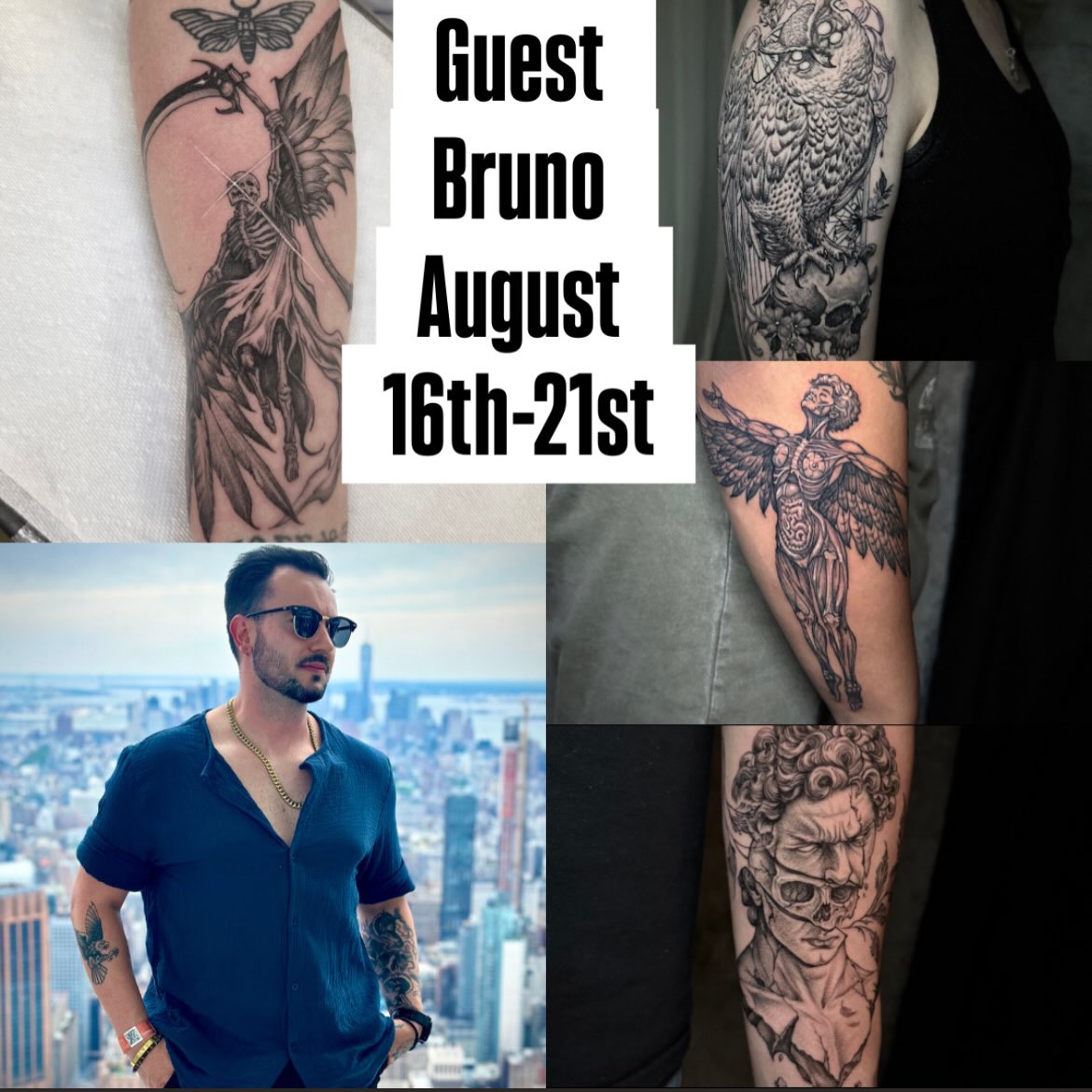 🚨August 16th through August 21st Guest Appearance 🚨
We are thrilled to have @brunotattoos visiting us in August!
🗓️ Limited spots - swipe to check out his work and DM us or the artist to book your slot!
PROSPECT INK
PREMIUM TATTOO STUDIO
Modern concept & ocean views.
1224 Prospect St, Suite 150, La Jolla
.
.
.
.
.
.
.
.
.
.
#blackandgreytattoo #sandiegotattooshop #prospectink#InkedUp #realismtattoo