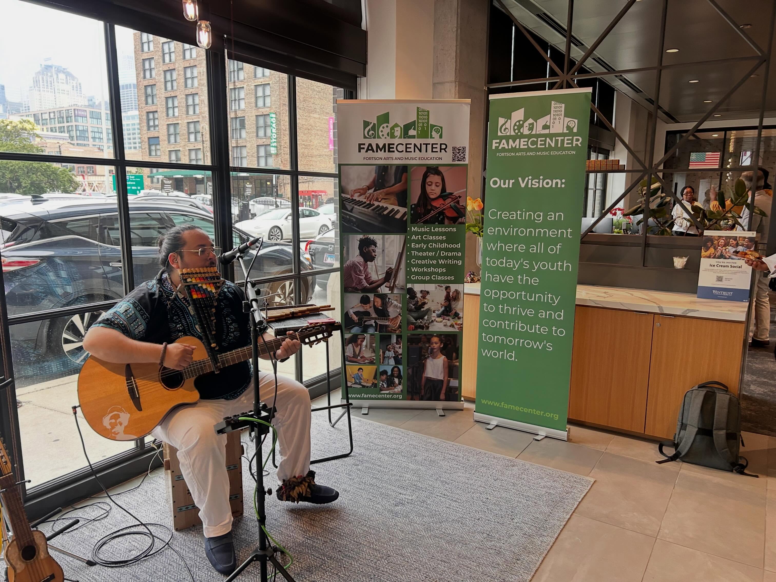 Good music. Good people. Great vibes. ✨
We celebrated arts education in Chicago with live music from FAME teaching artist Nico Muñoz at @wintrust Fulton Market — and left the room more inspired than ever.
Every kid in this city deserves access to the arts. We’re not stopping until that’s true. 🎨🎵
Thank you @wintrustbank for having us! 🖤
#FAMECenter #Chicago #ArtsEducation #ChicagoArts #artseducation