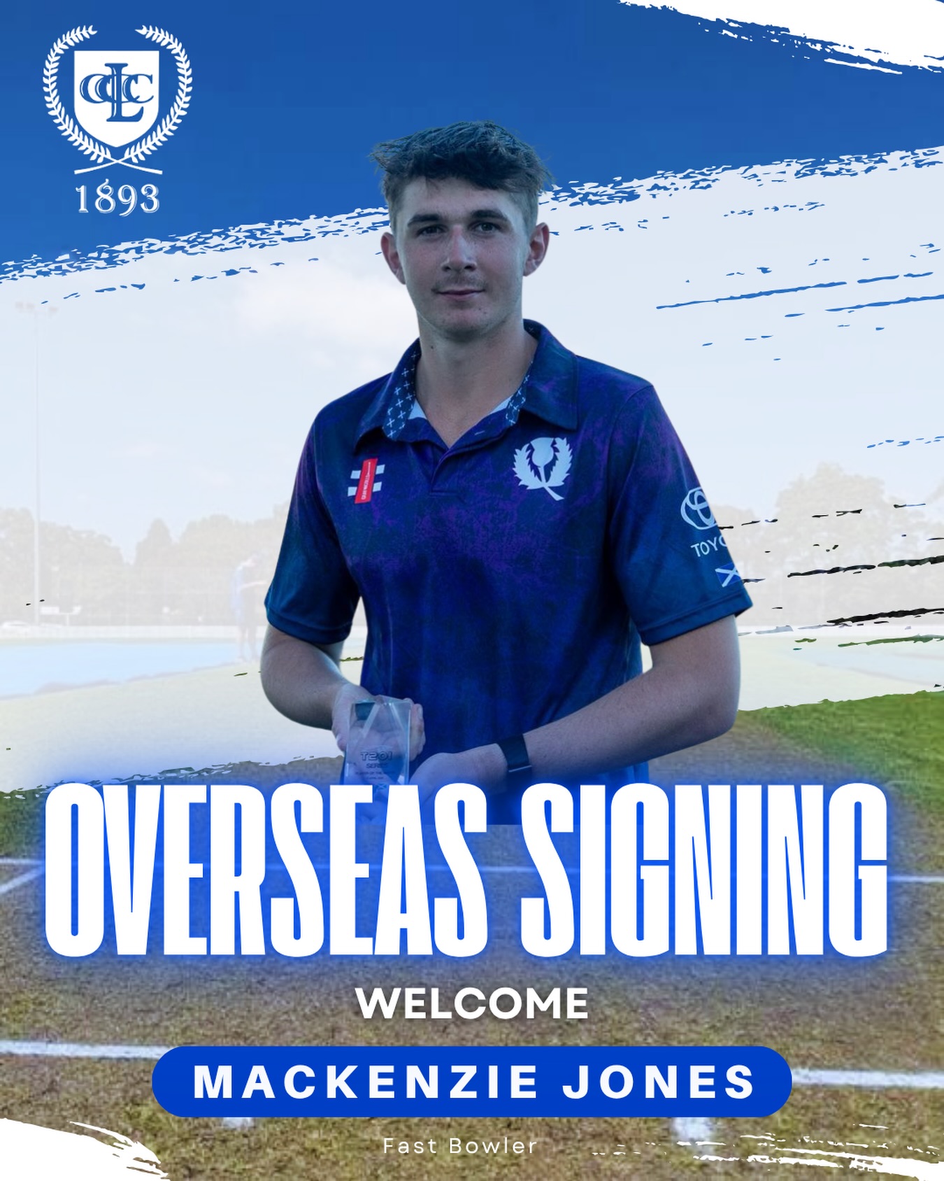 We’re excited to welcome Mackenzie Jones to Lane Cove Cricket Club for the 2026/27 season!
Mackenzie brings outstanding experience to the club as a Scottish international cricketer and Essex County Cricket Club fast bowler. His experience at both the international and county level will be a fantastic addition to our club, both on and off the field.
We can’t wait to see him in blue and white this season.💙💙