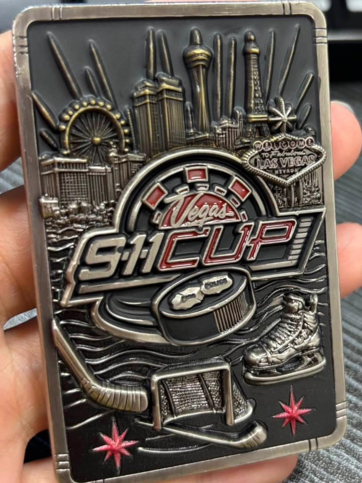 Vegas 911 Cup challenge coins will be available for purchase in person at the tournament! Amazing work by @slapshotcustomdesigns