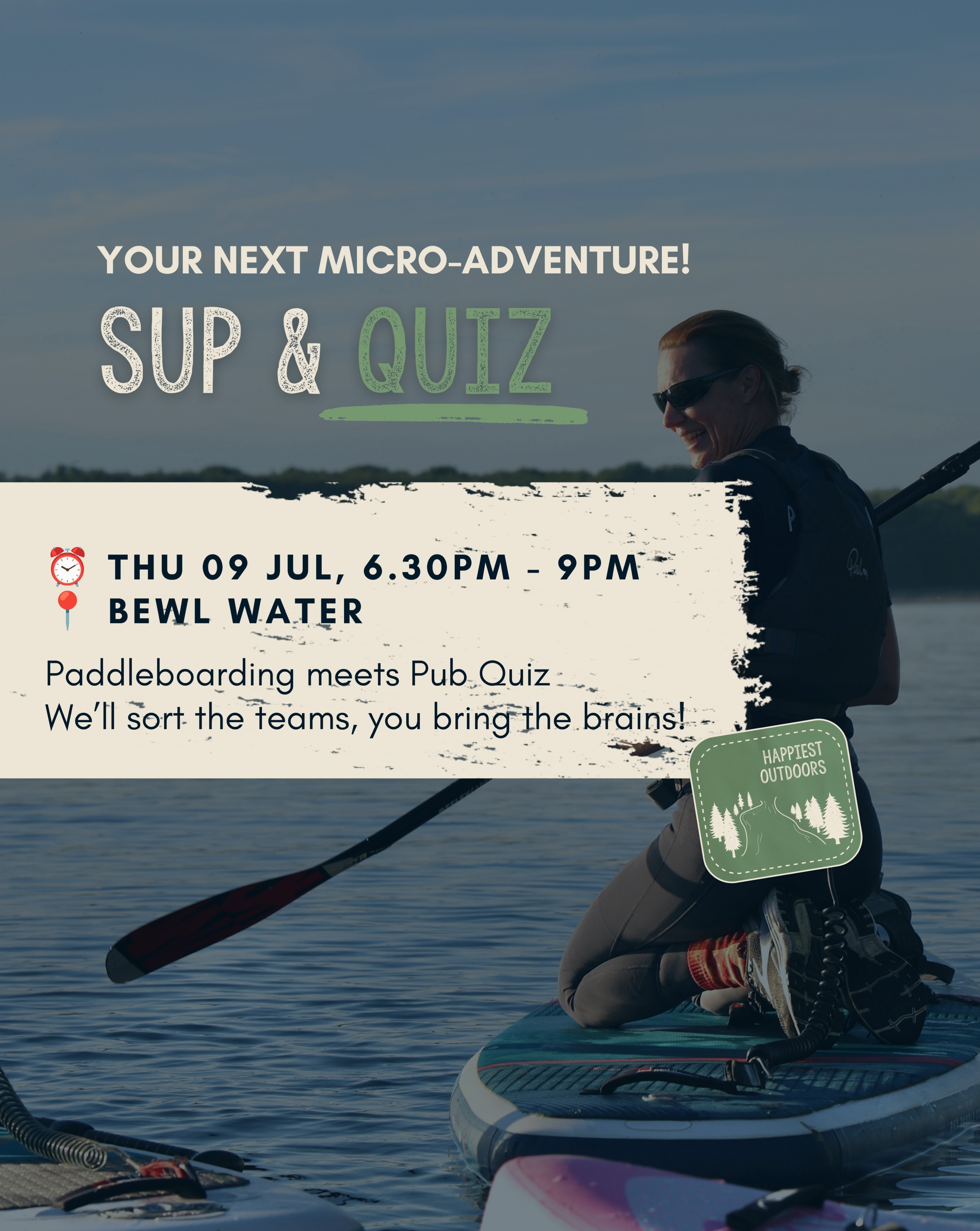 SUP & Quiz paddleboarding social this Thursday! 😍
- PAYG £5 per person
- We’ll sort the teams, you bring the brains
- Join solo or with a buddy
- Friendly competition
- Quiz rounds on the water and by the campfire
- BYO kit or ask if you need to borrow anything
- 📍Bewl Water, Thurs, 6.30pm onwards
We. Can’t. Wait! 🤗
Sign up link in bio
#paddleboarding #kentsup #kent